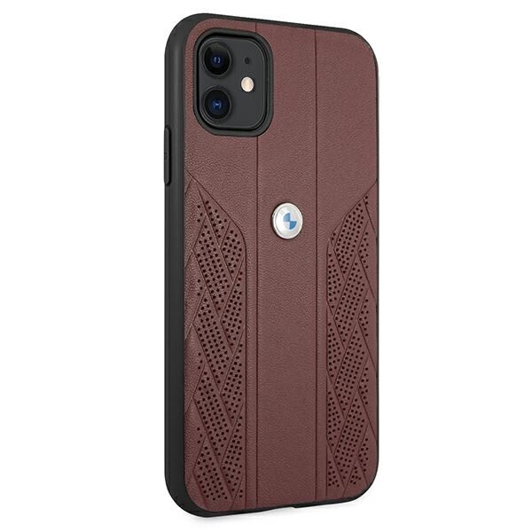 BMW Curve-perforert lærveske til iPhone 11 / Xr - rød