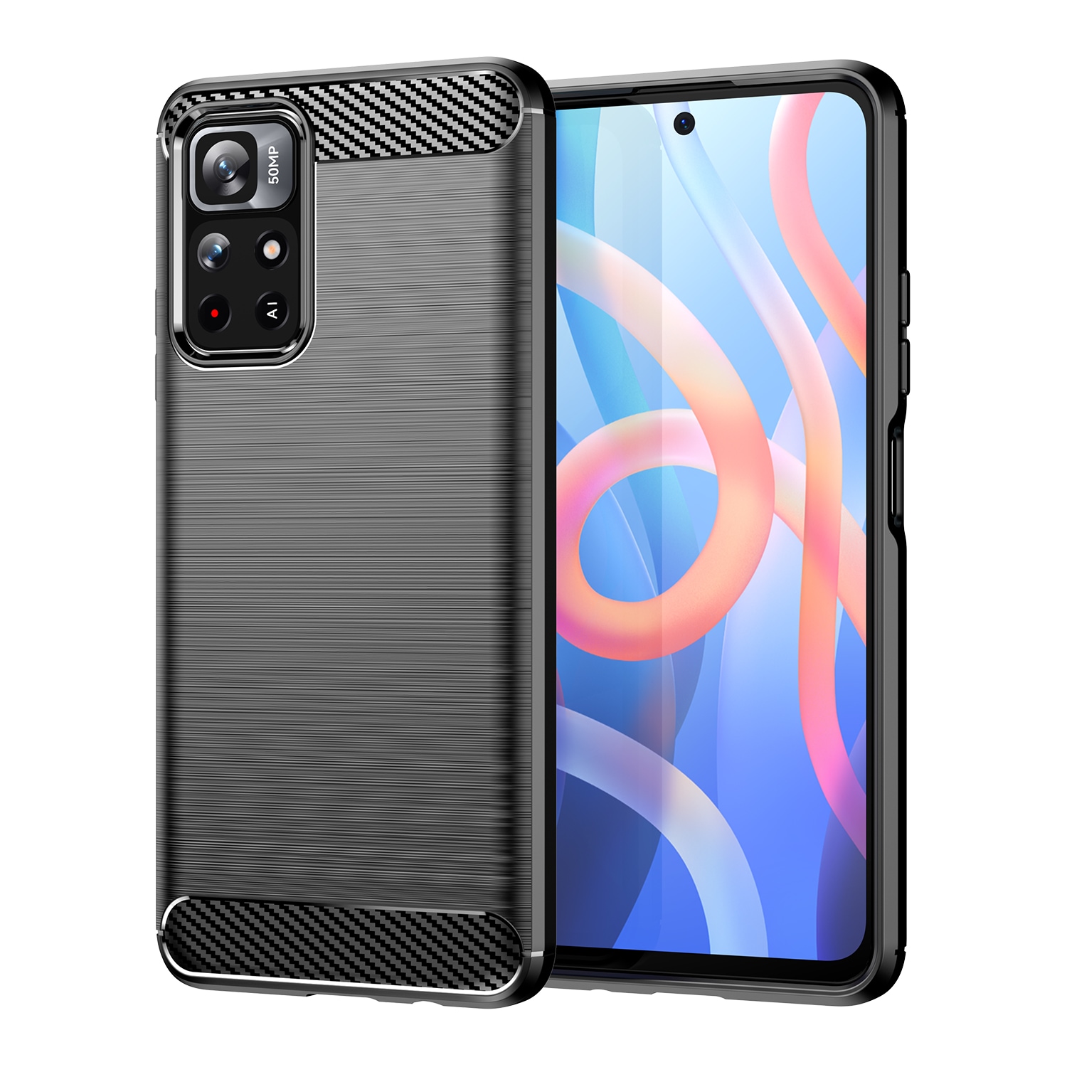 Carbon Case Fleksibelt dekselhylse for Xiaomi Redmi Note 11 svart