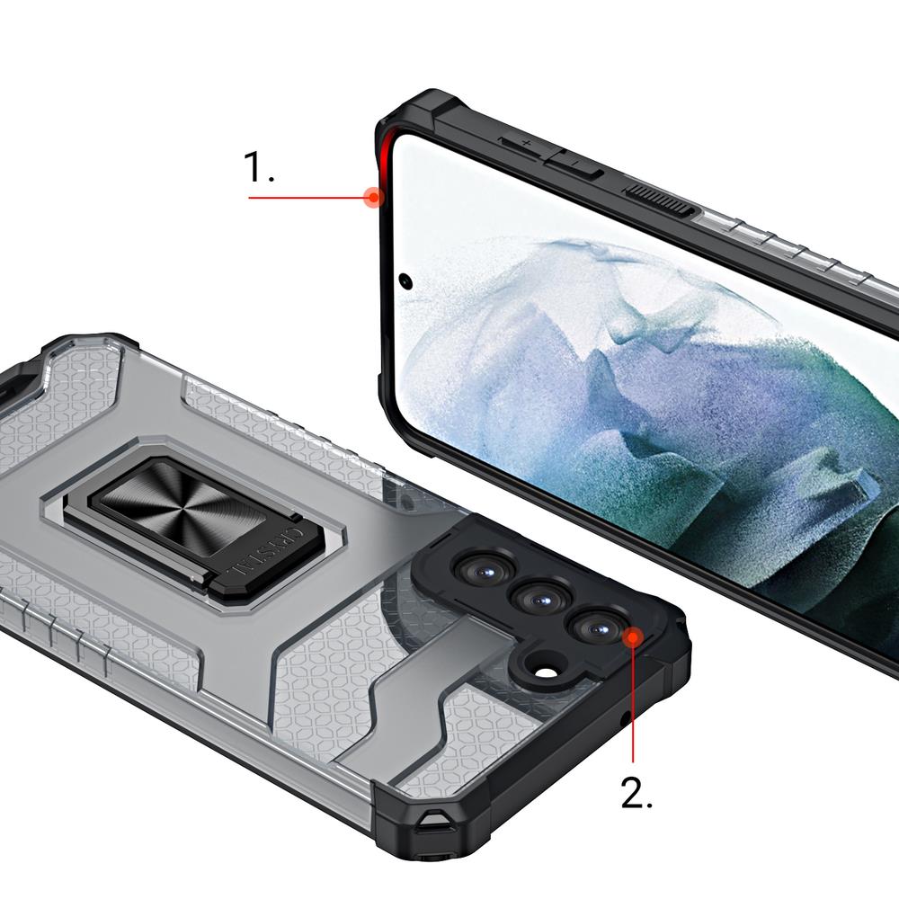 Crystal Ring Case tøft hybriddeksel + magnetisk holder for Samsung Galaxy S22 + (S22 Plus) blå