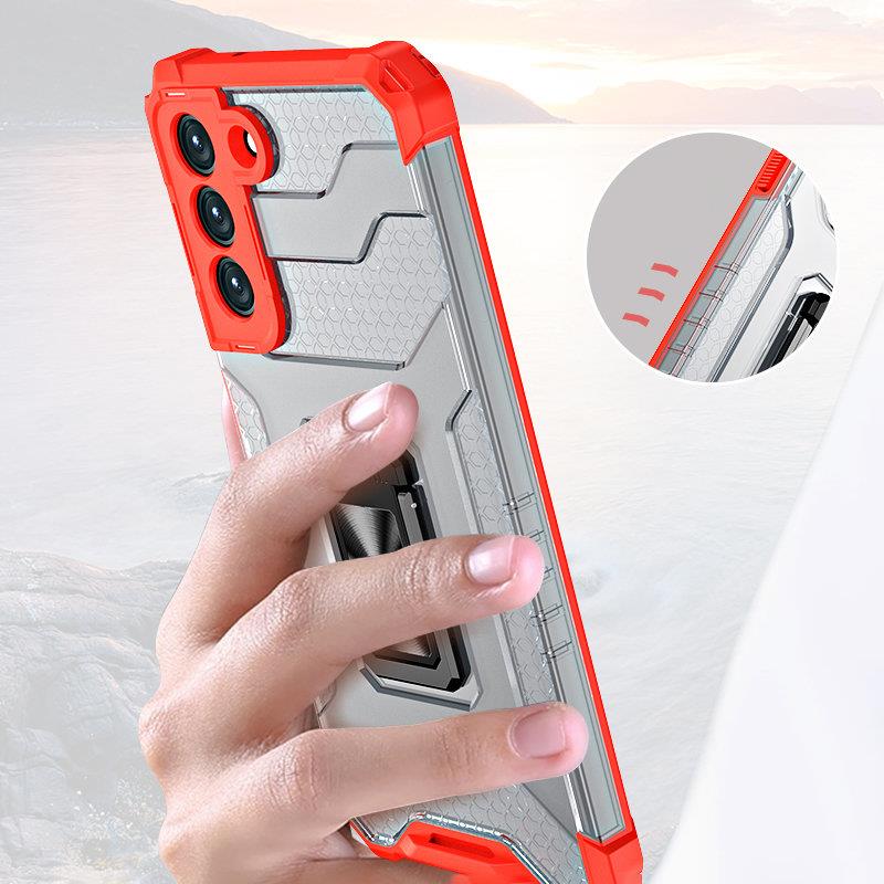 Crystal Ring Case tøft hybriddeksel + magnetisk holder for Samsung Galaxy S22 + (S22 Plus) blå
