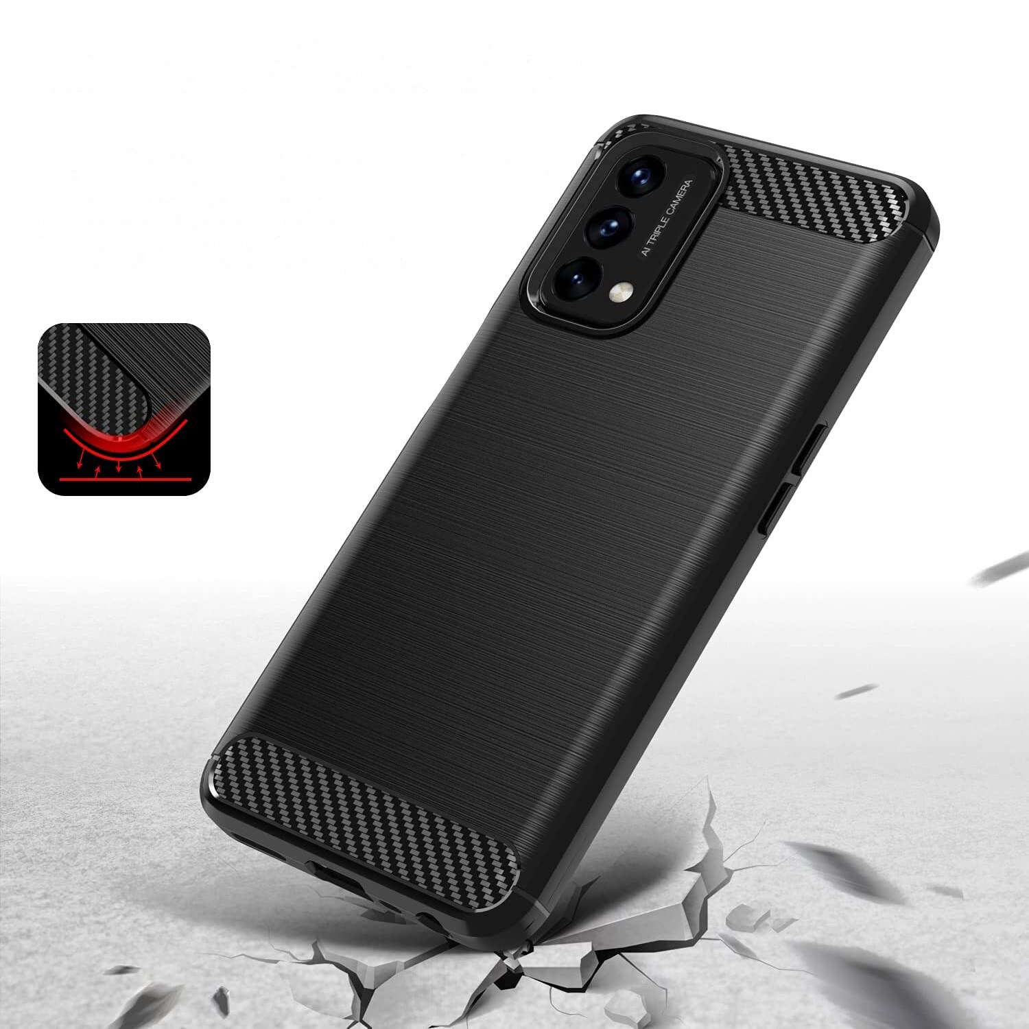 Carbon Case Fleksibelt deksel for OnePlus Nord N200 5G svart