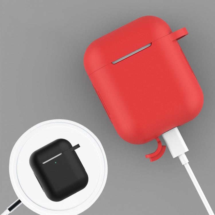 Silikonetui for AirPods 1/2 + nøkkelring med karabinkrok, rosa (etui D)