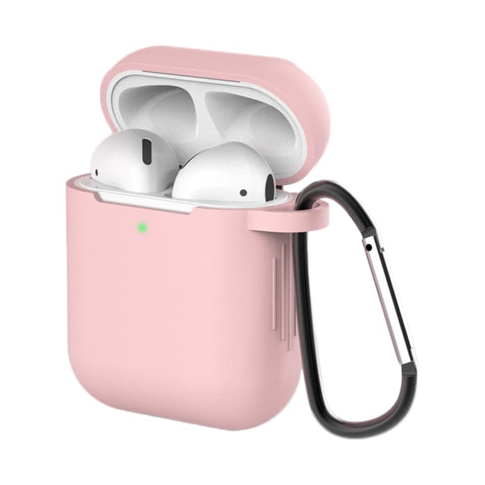 Silikonetui for AirPods 1/2 + nøkkelring med karabinkrok, rosa (etui D)