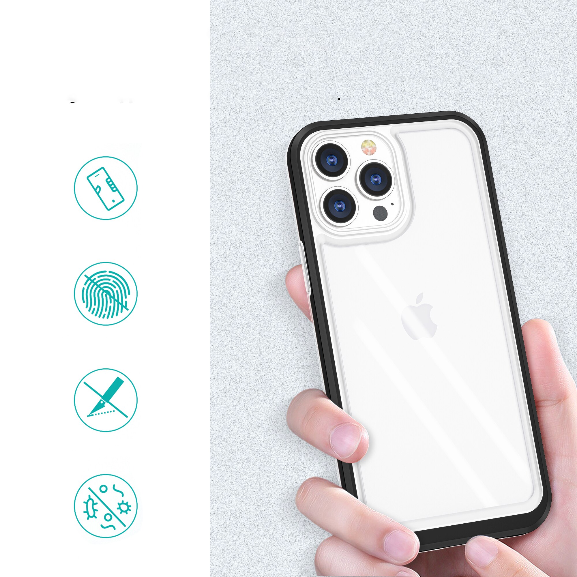 Gjennomsiktig 3-i-1-etui for iPhone 13 Pro ramme geldeksel svart