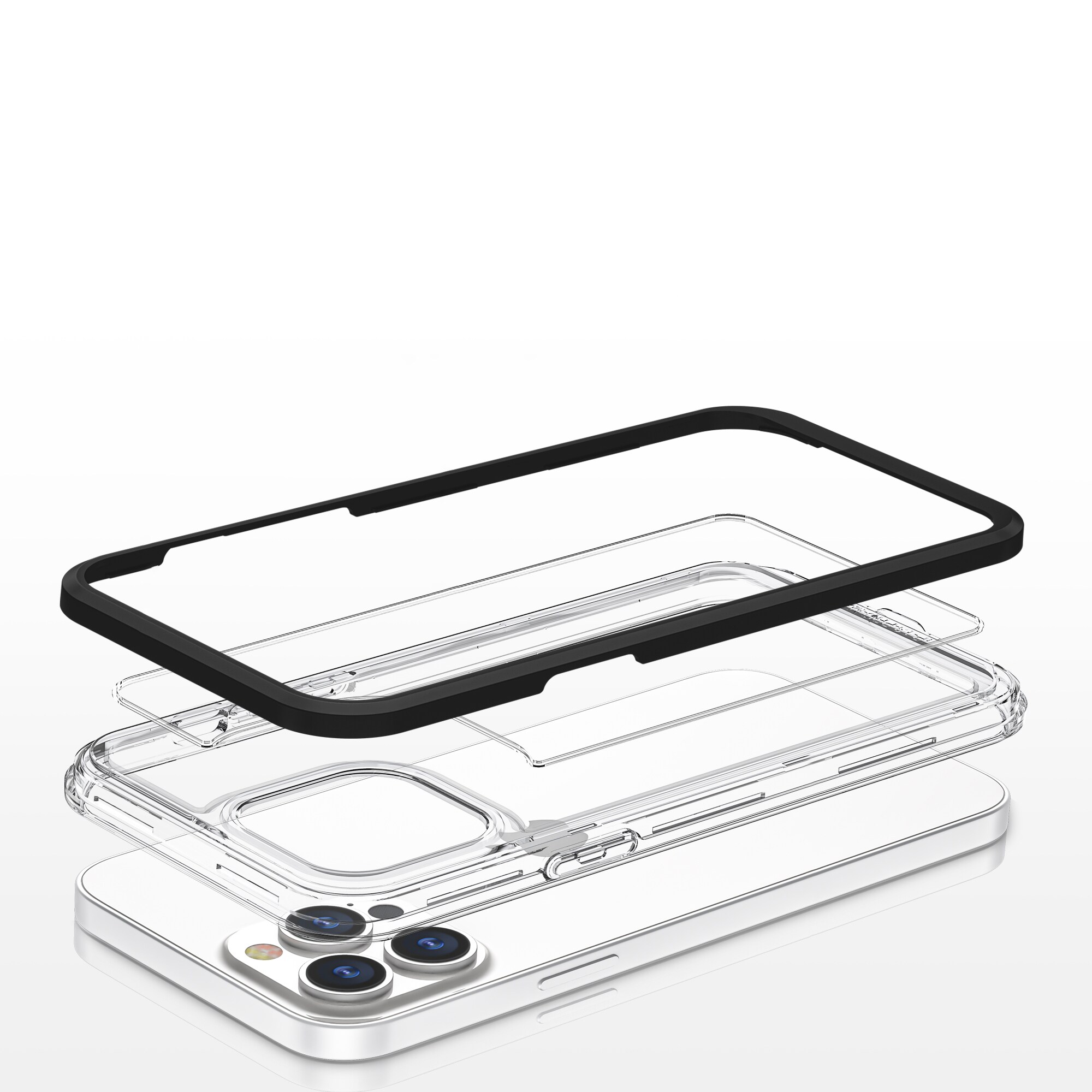 Gjennomsiktig 3-i-1-etui for iPhone 13 Pro ramme geldeksel svart