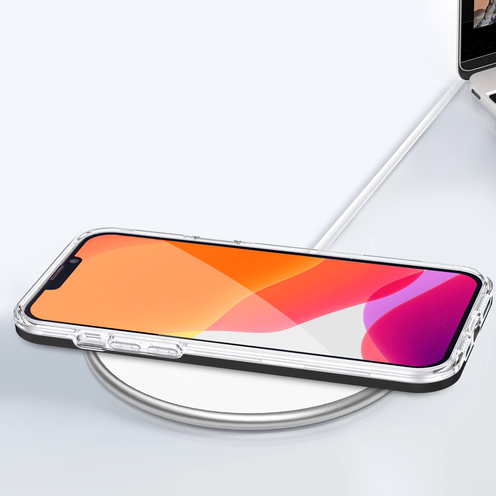Gjennomsiktig 3-i-1-etui for iPhone 13 Pro ramme geldeksel svart