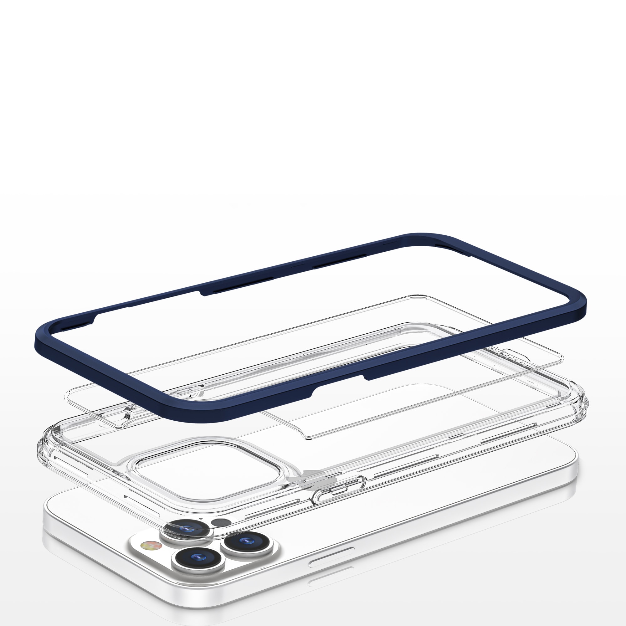 Gjennomsiktig 3-i-1-etui for iPhone 13 Pro blå ramme geldeksel