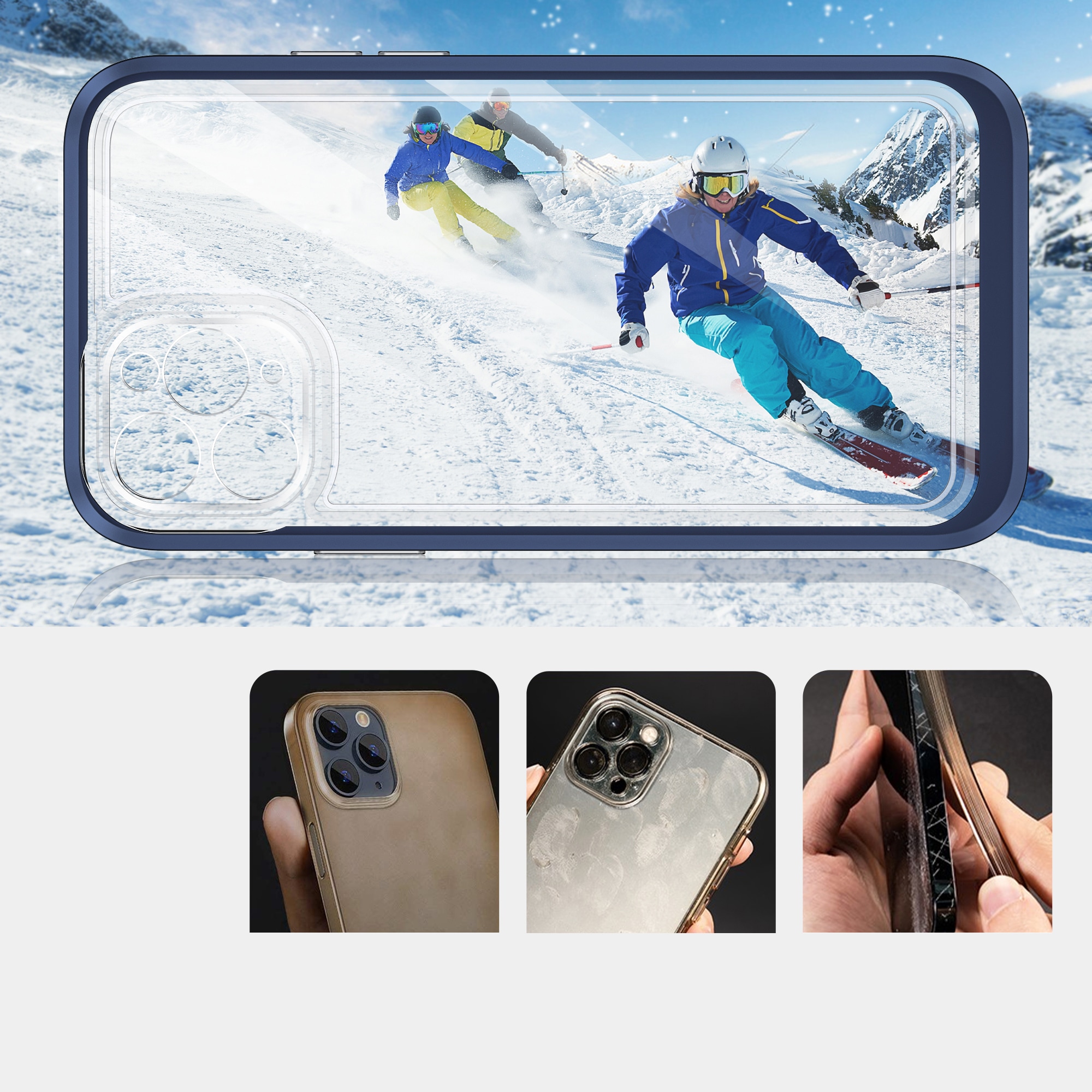 Gjennomsiktig 3-i-1-etui for iPhone 11 Pro Max blå ramme geldeksel