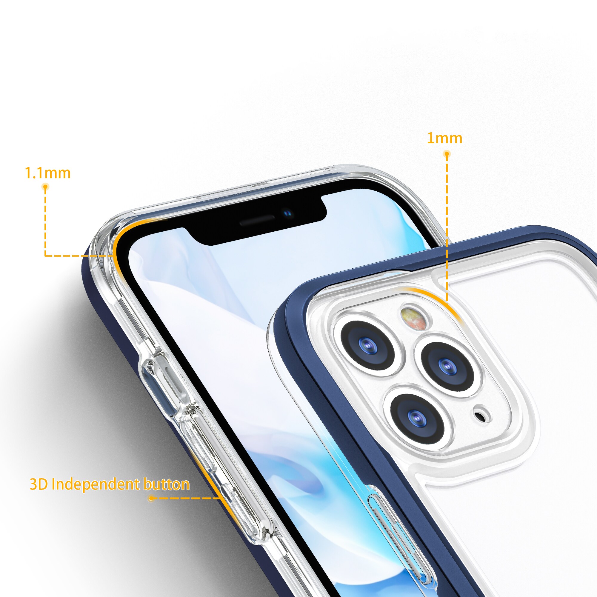 Gjennomsiktig 3-i-1-etui for iPhone 11 Pro Max blå ramme geldeksel