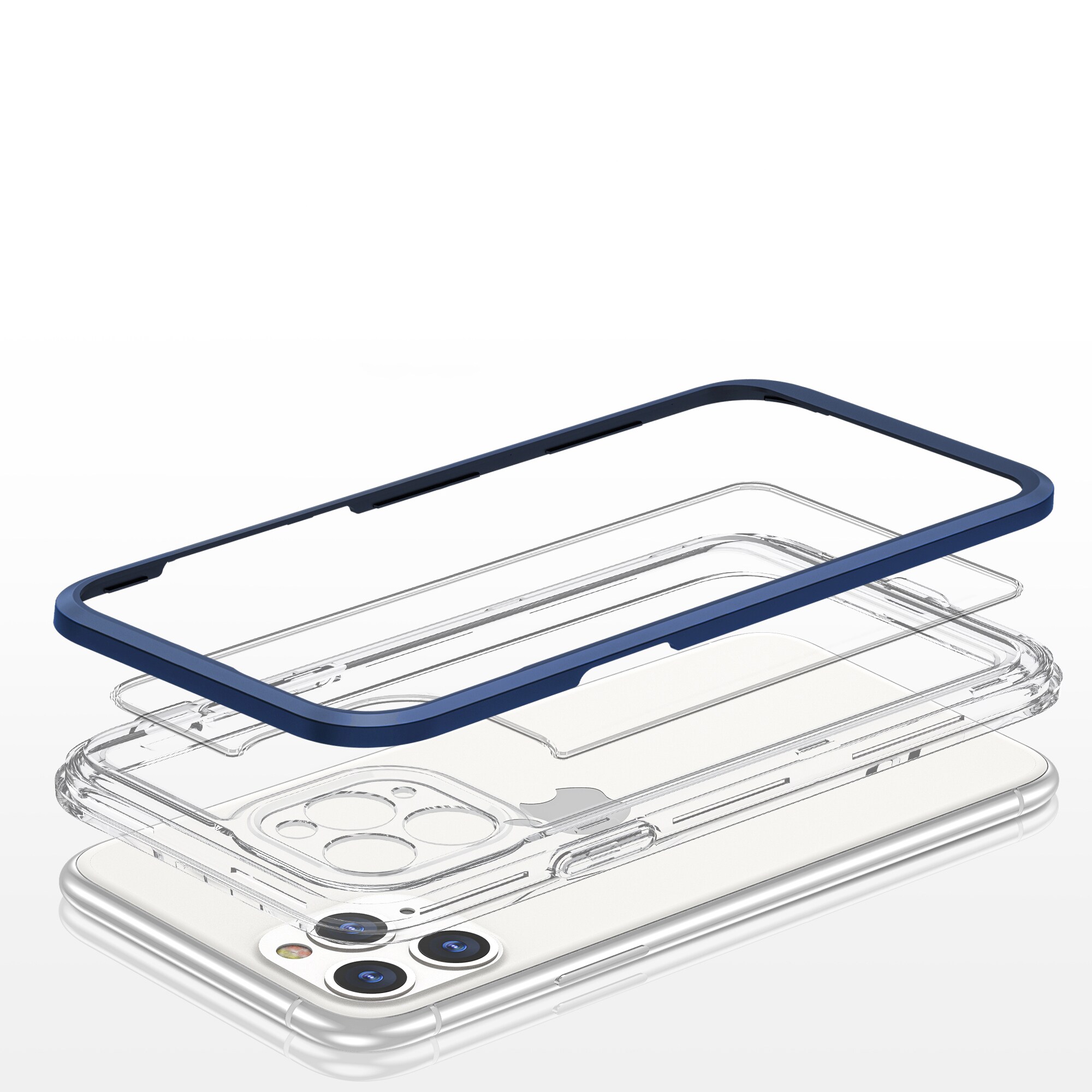 Gjennomsiktig 3-i-1-etui for iPhone 11 Pro Max blå ramme geldeksel