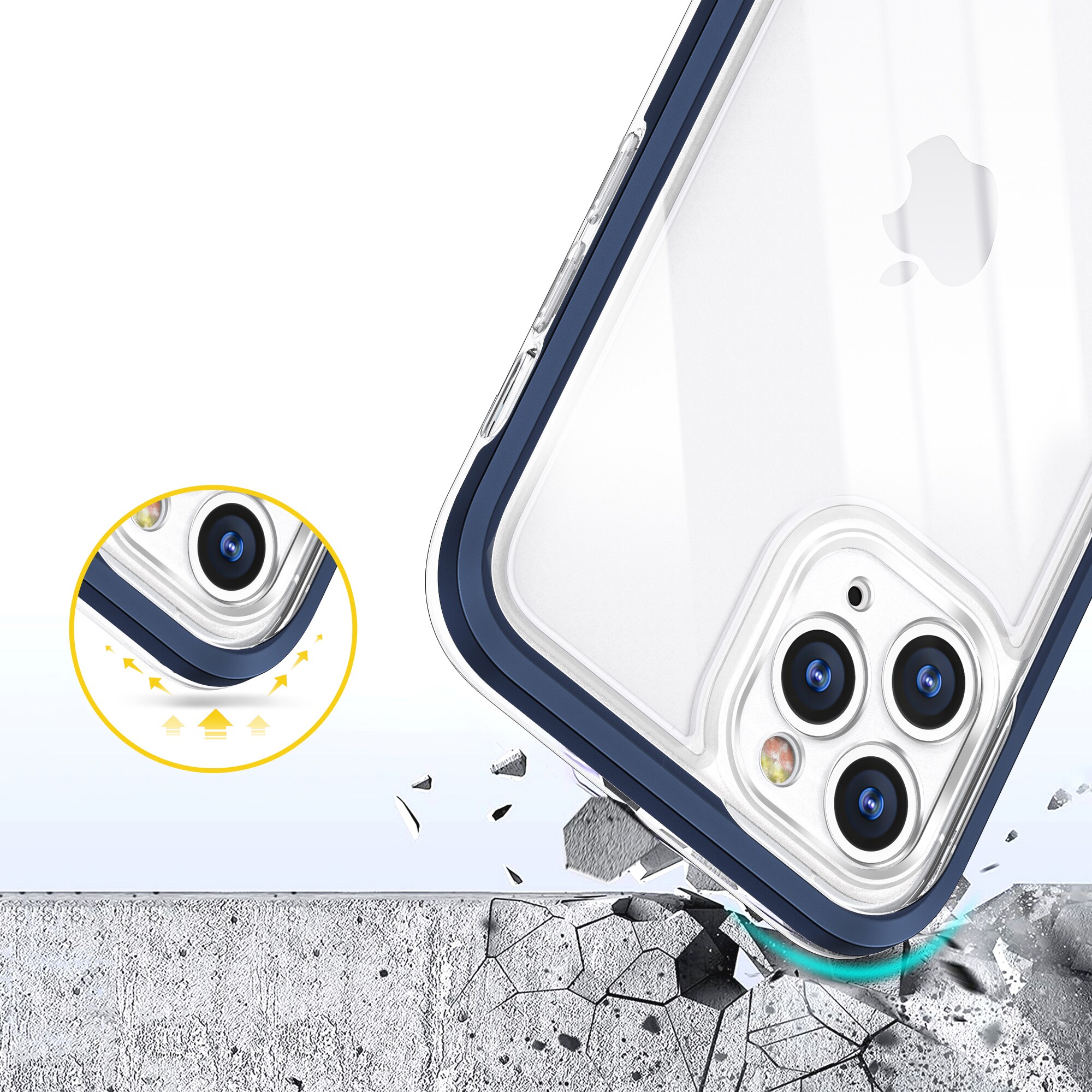 Gjennomsiktig 3-i-1-etui for iPhone 11 Pro Max blå ramme geldeksel