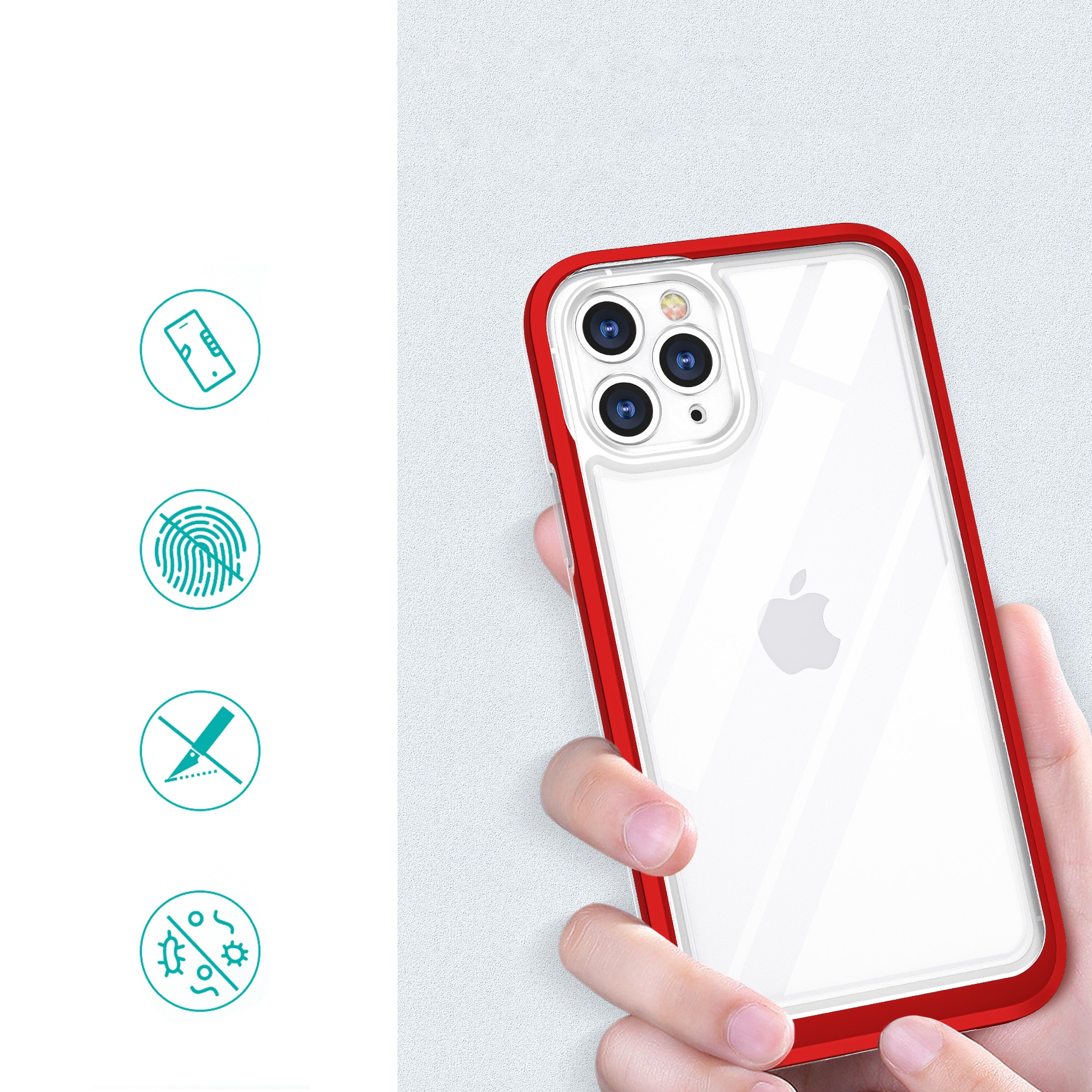 Gjennomsiktig 3-i-1-etui for iPhone 11 Pro Max Frame Cover Gel Red