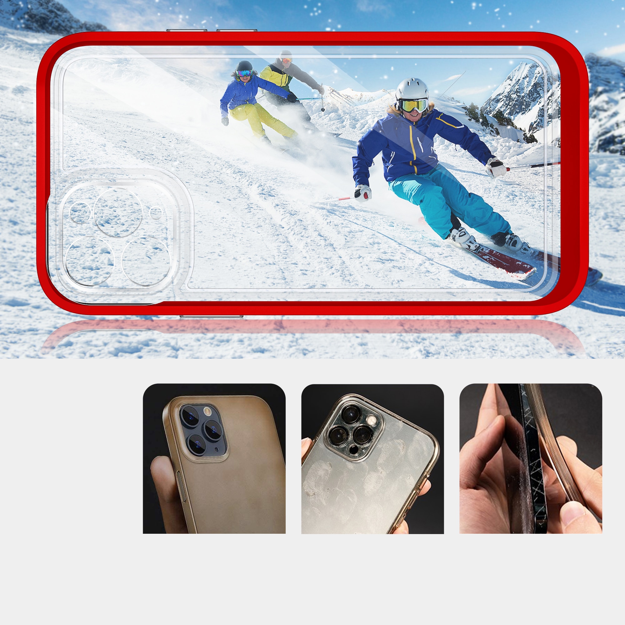 Gjennomsiktig 3-i-1-etui for iPhone 11 Pro Max Frame Cover Gel Red