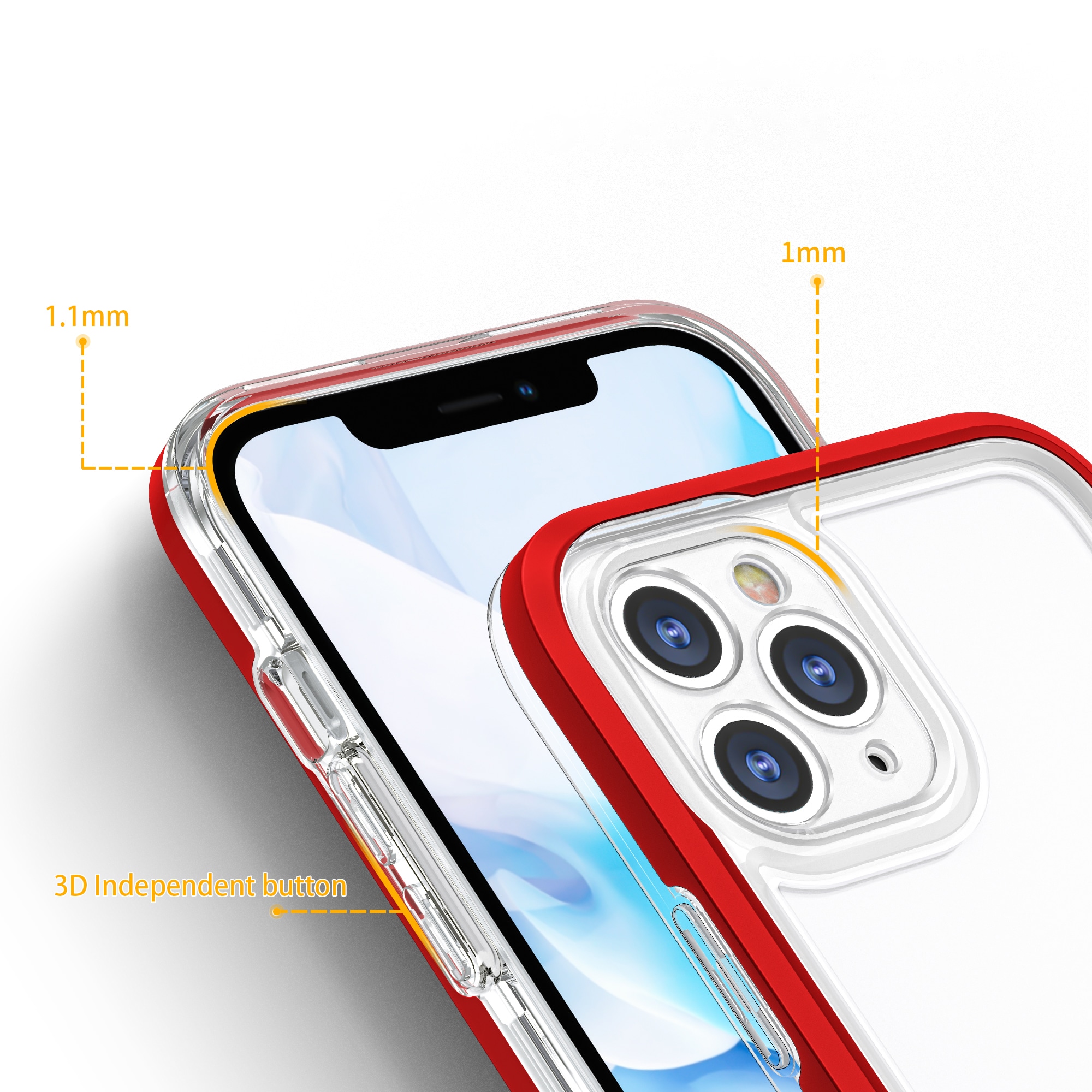 Gjennomsiktig 3-i-1-etui for iPhone 11 Pro Max Frame Cover Gel Red