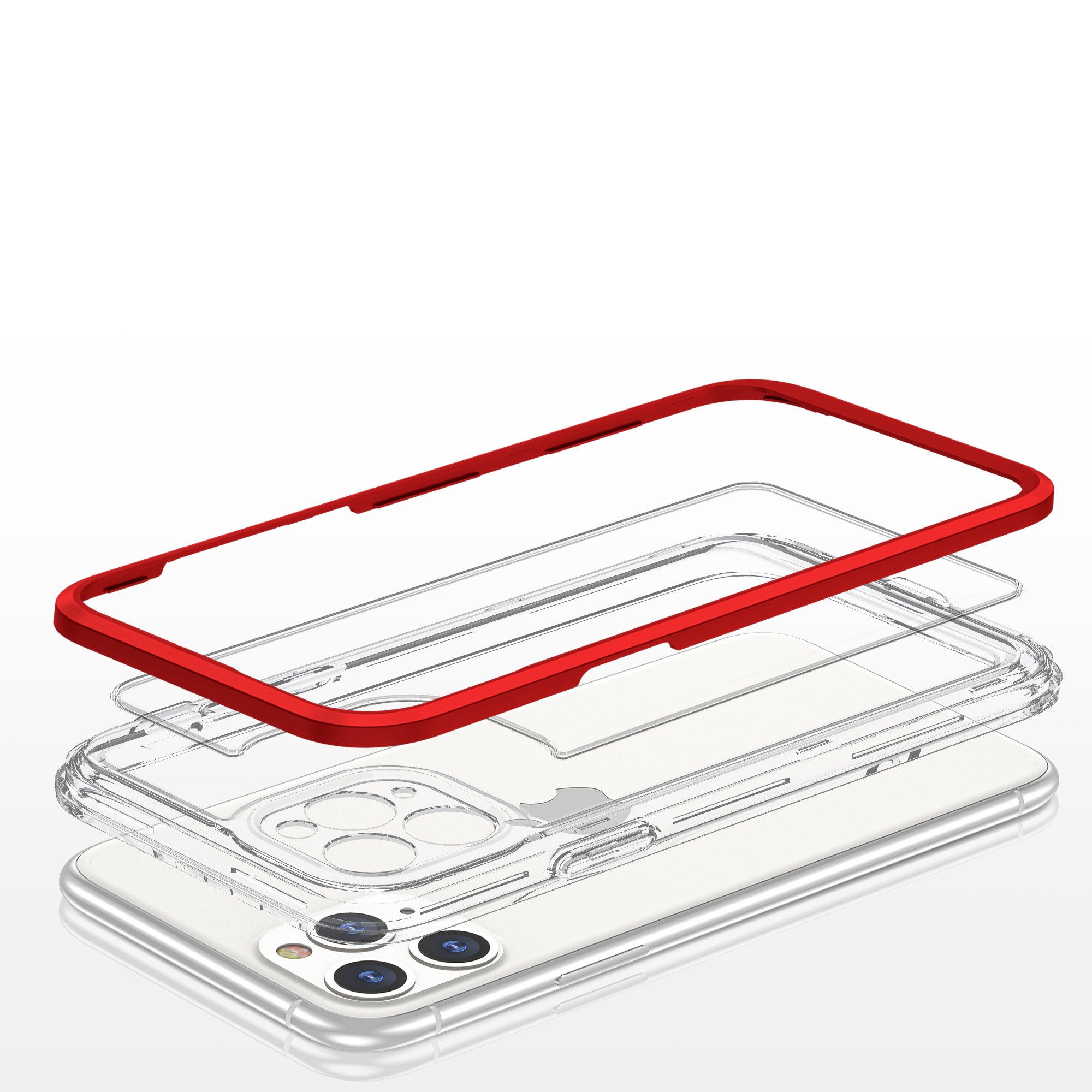 Gjennomsiktig 3-i-1-etui for iPhone 11 Pro Max Frame Cover Gel Red