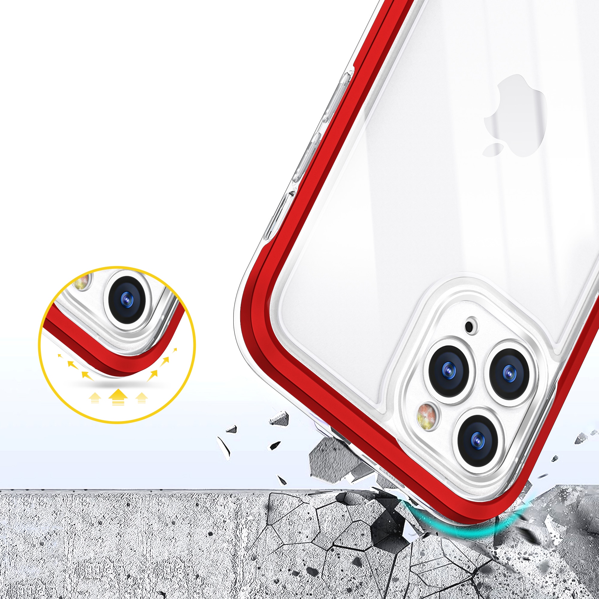 Gjennomsiktig 3-i-1-etui for iPhone 11 Pro Max Frame Cover Gel Red