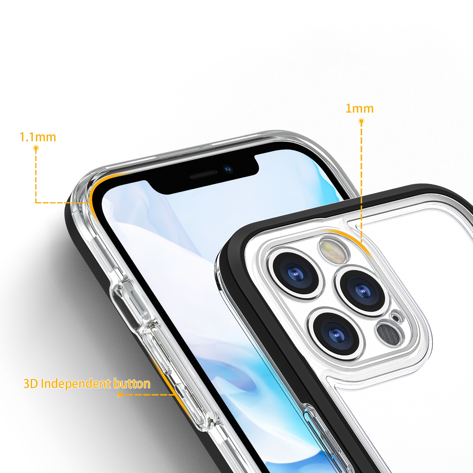 Gjennomsiktig 3-i-1-etui for iPhone 12 Pro ramme geldeksel svart