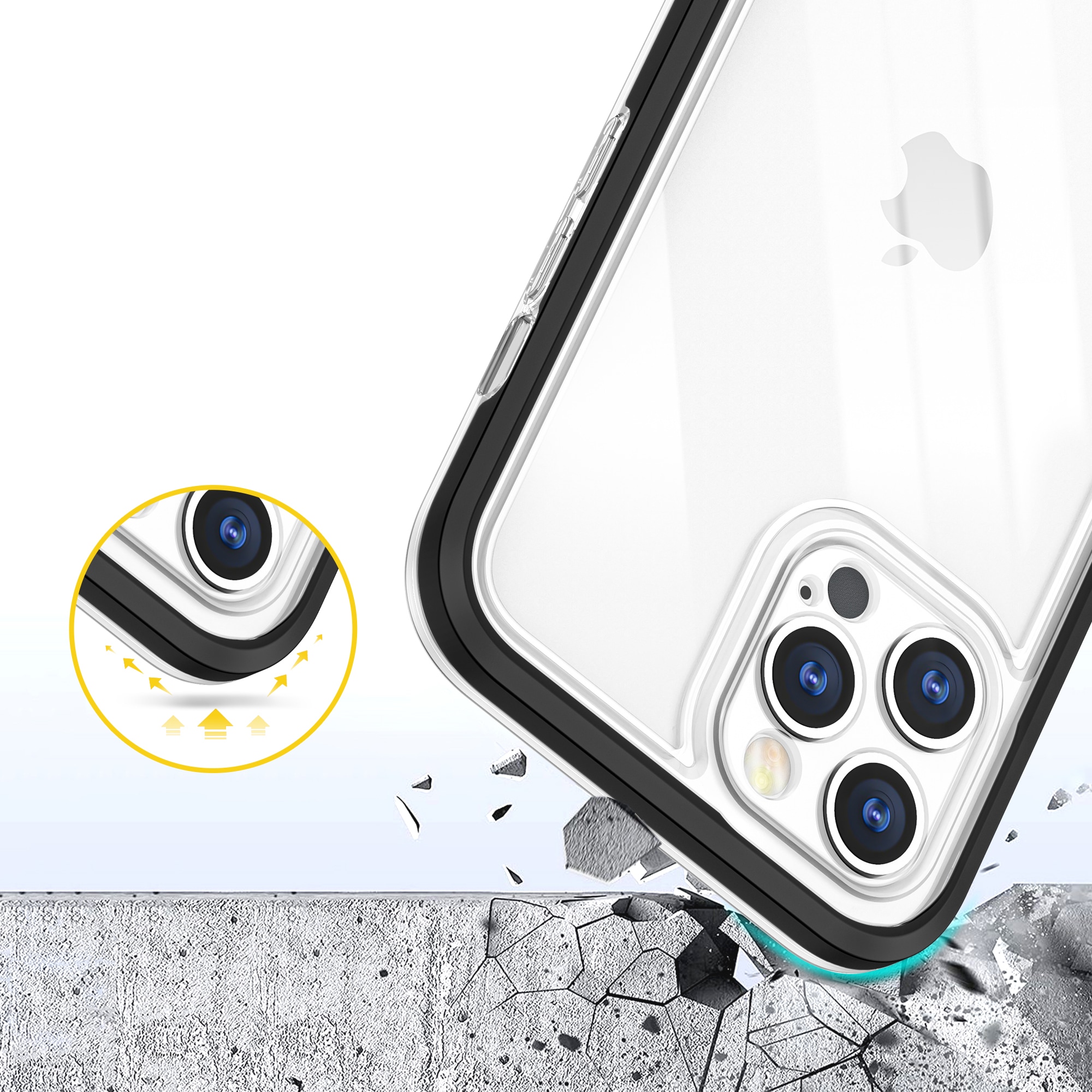 Gjennomsiktig 3-i-1-etui for iPhone 12 Pro ramme geldeksel svart