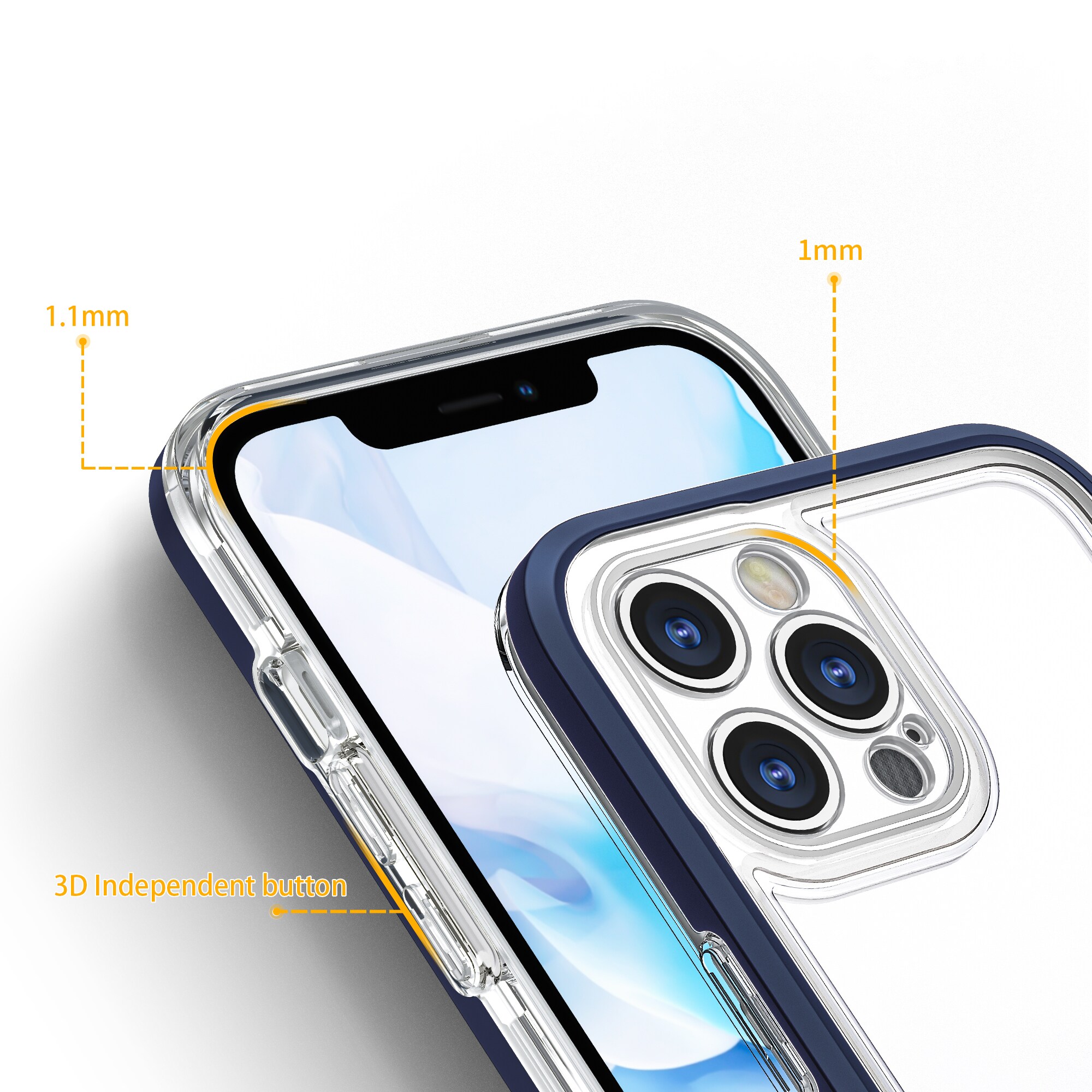 Klar 3-i-1-etui for iPhone 12 Pro blå ramme geldeksel