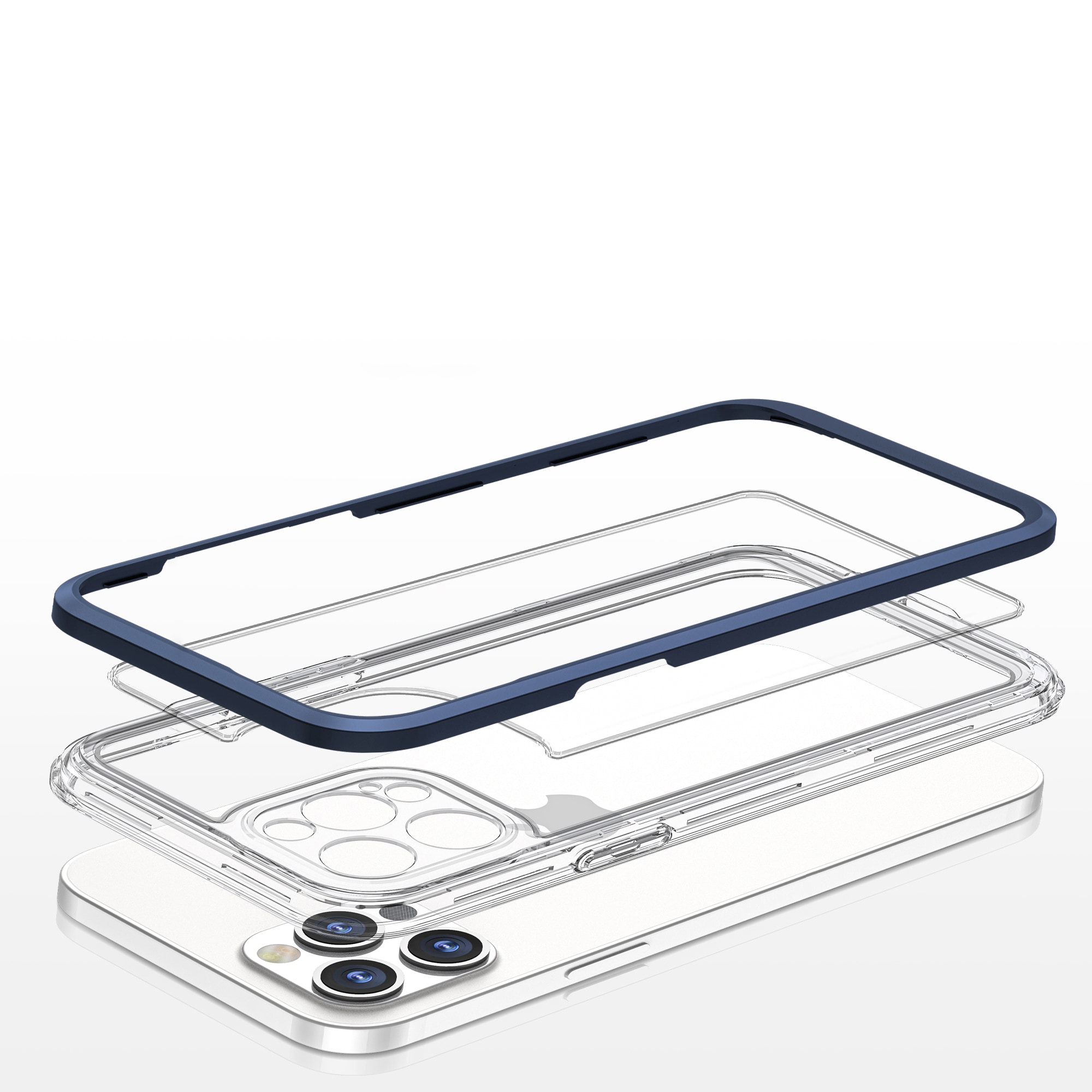 Klar 3-i-1-etui for iPhone 12 Pro blå ramme geldeksel