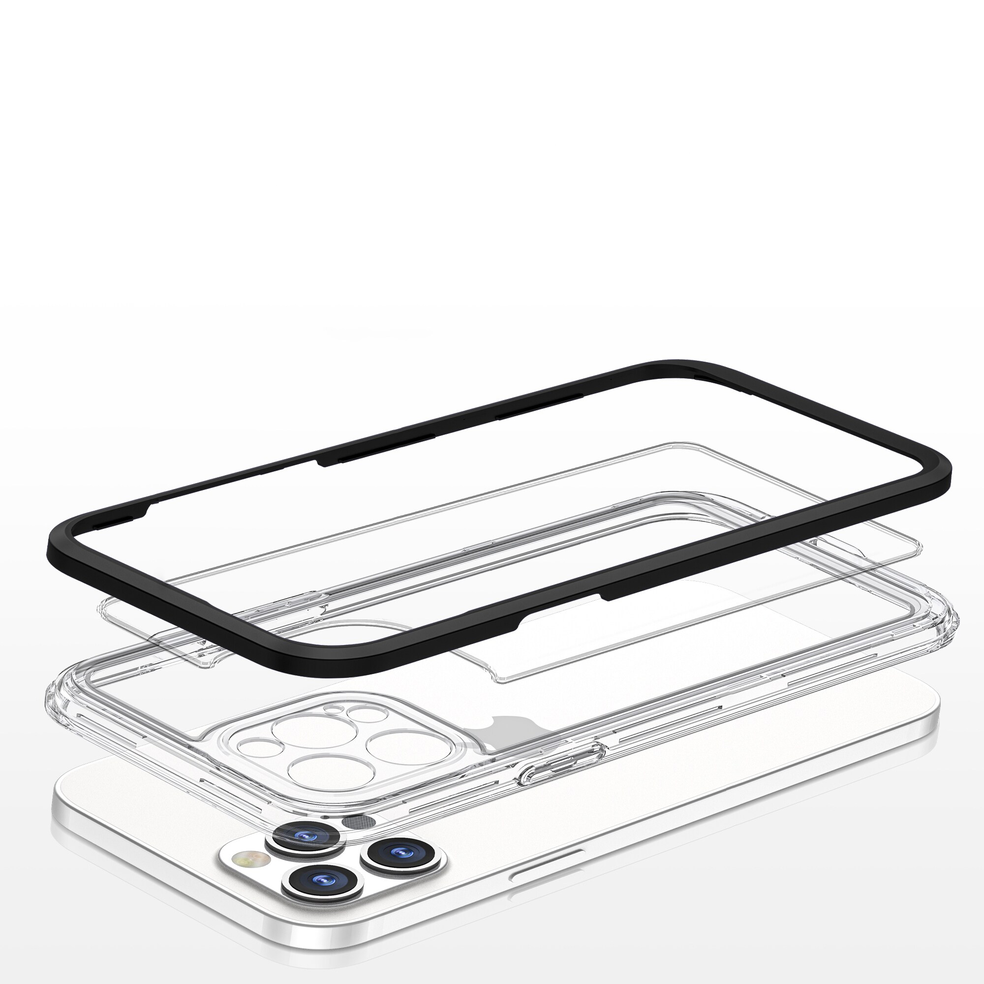 Gjennomsiktig 3-i-1-etui til iPhone 12 Pro Max-etui geldeksel med ramme svart