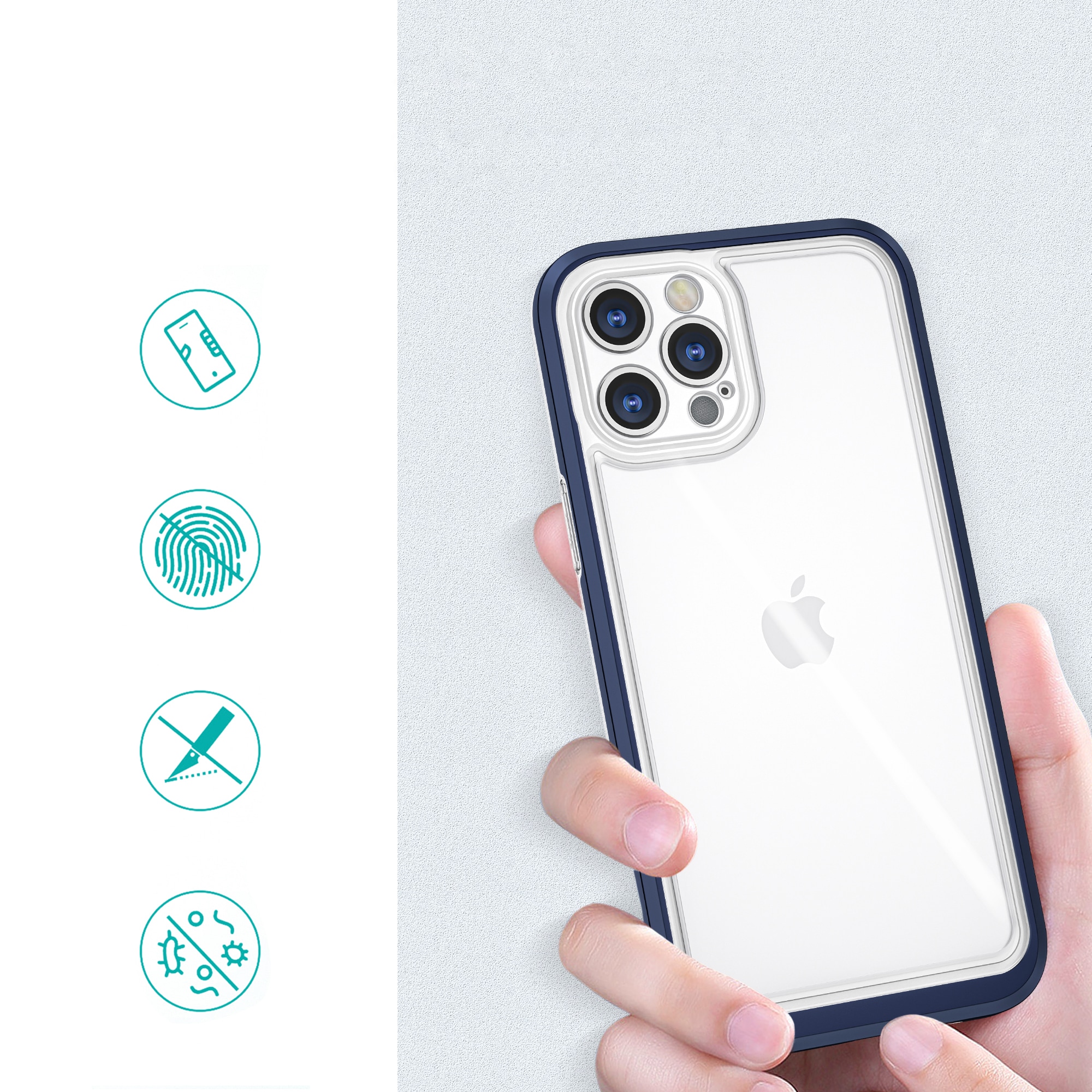 Klar 3-i-1-etui for iPhone 12 Pro Max blå ramme geldeksel