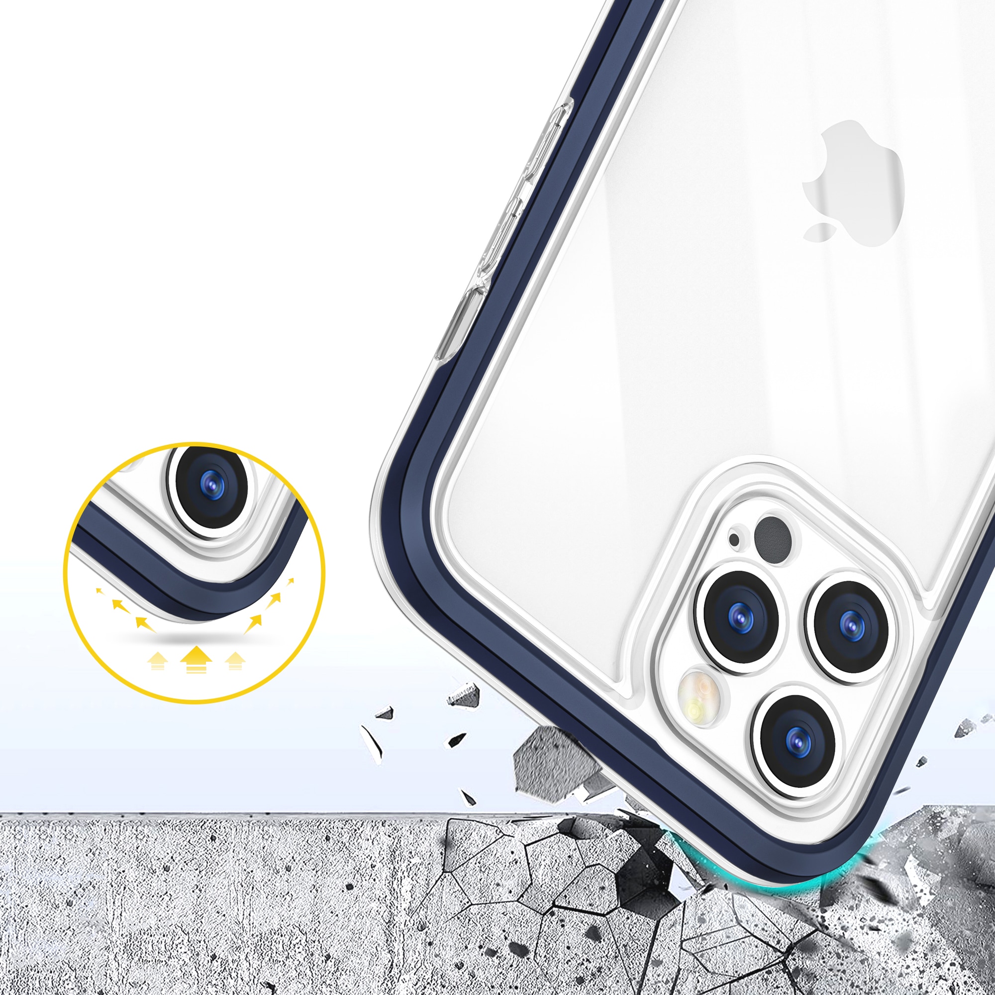 Klar 3-i-1-etui for iPhone 12 Pro Max blå ramme geldeksel