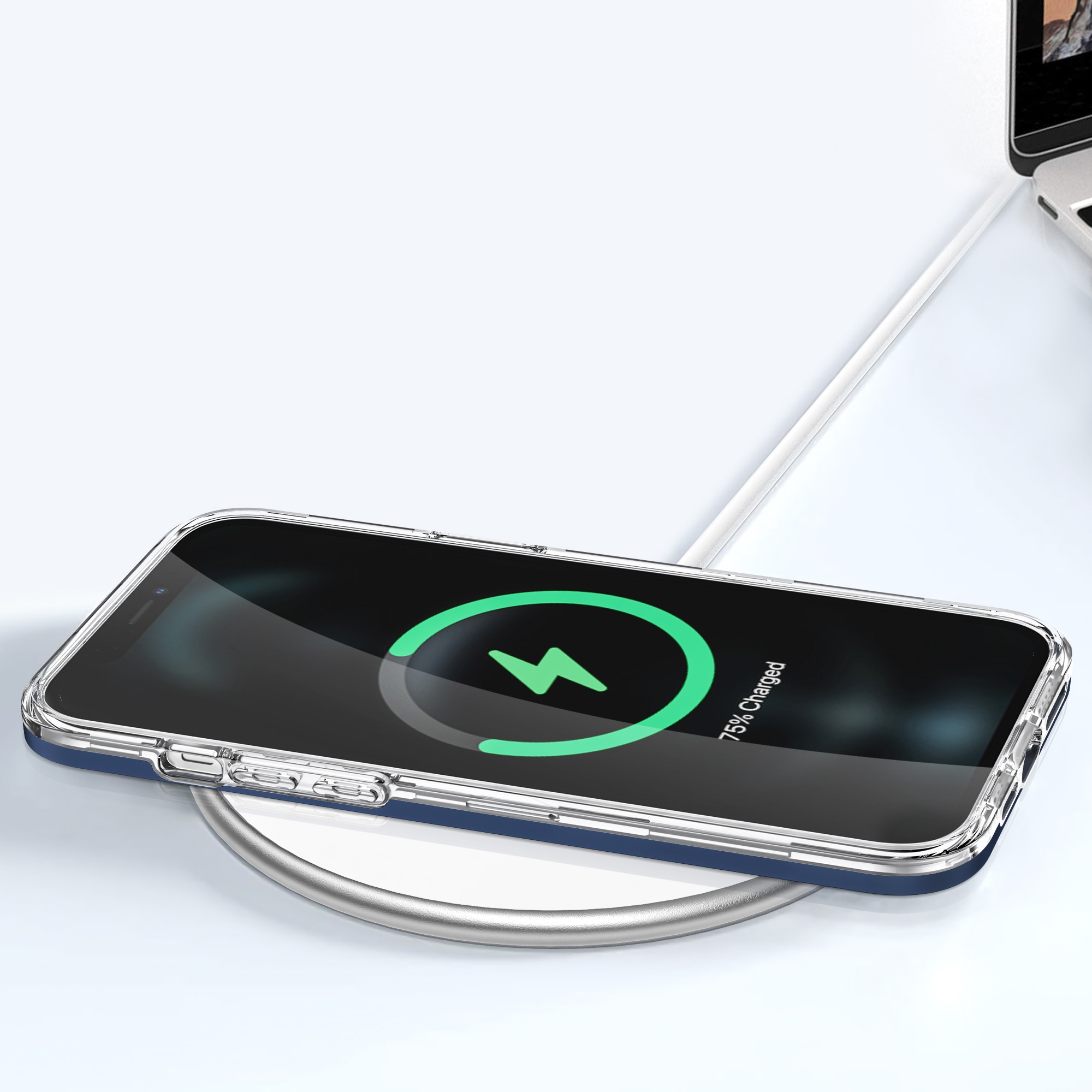 Klar 3-i-1-etui for iPhone 12 Pro Max blå ramme geldeksel