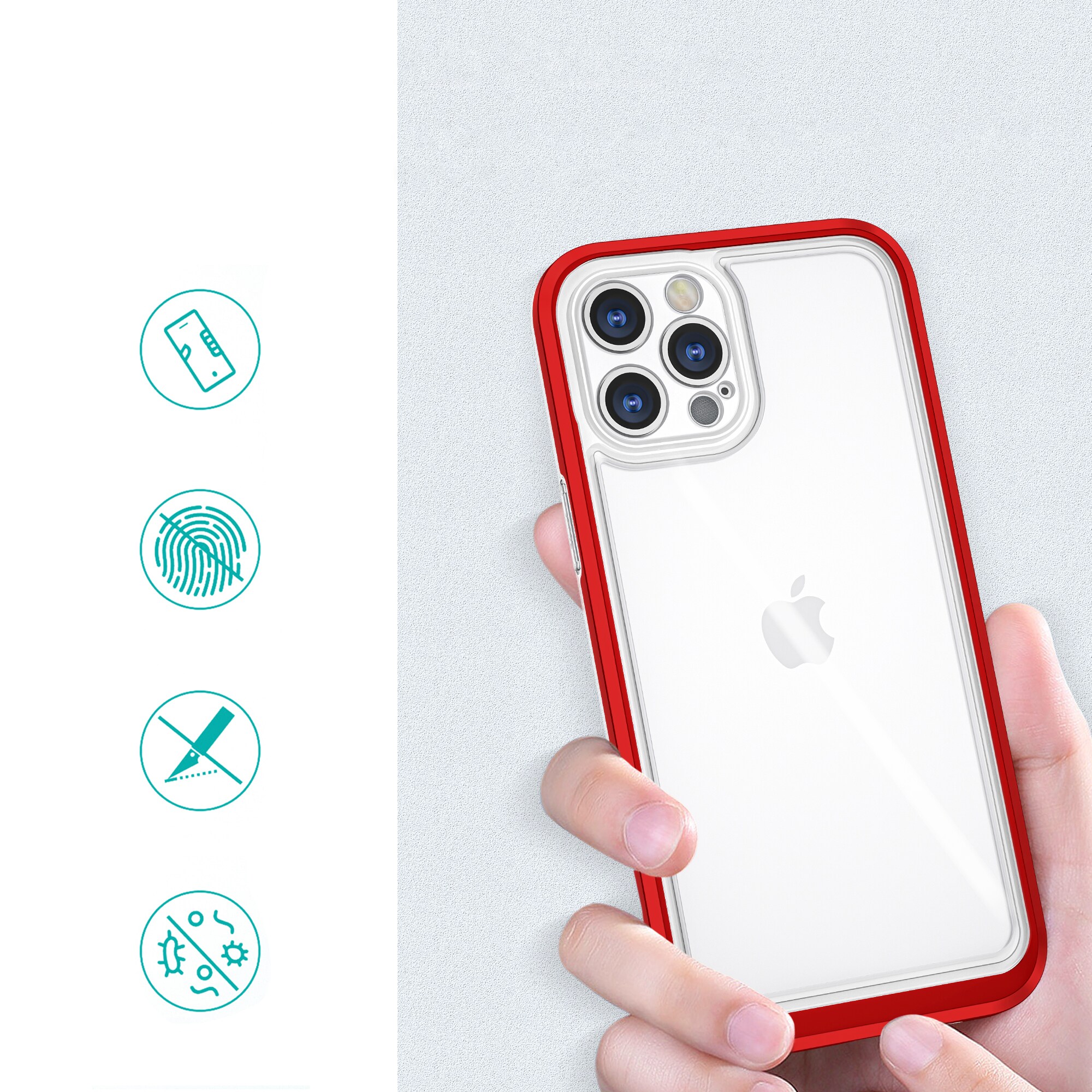 Gjennomsiktig 3-i-1-etui for iPhone 12 Pro Max Frame Cover Gel Red
