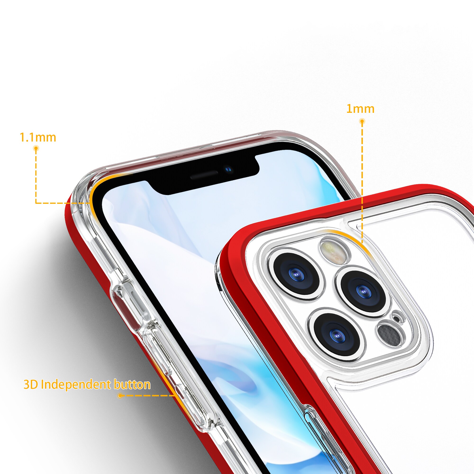 Gjennomsiktig 3-i-1-etui for iPhone 12 Pro Max Frame Cover Gel Red