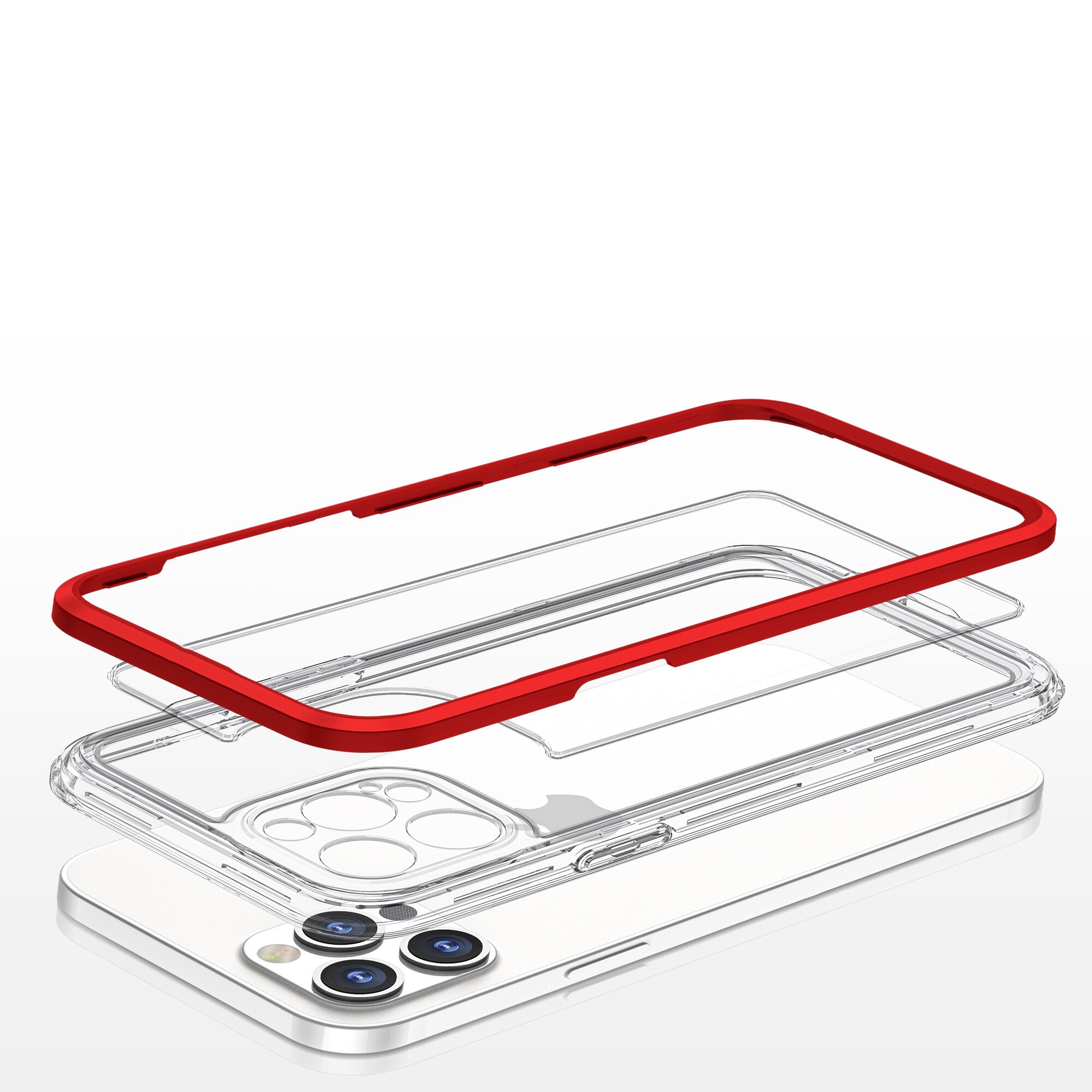 Gjennomsiktig 3-i-1-etui for iPhone 12 Pro Max Frame Cover Gel Red