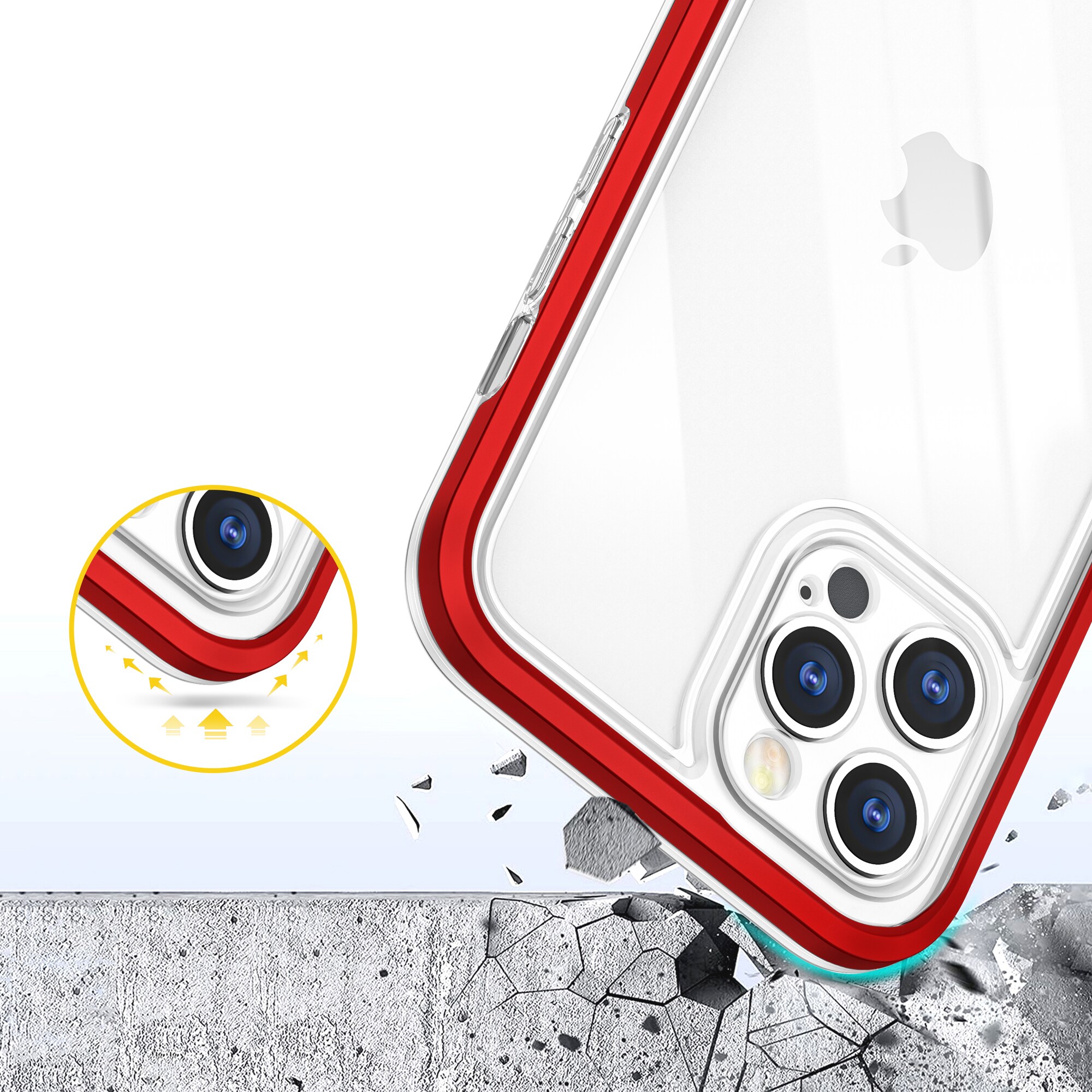 Gjennomsiktig 3-i-1-etui for iPhone 12 Pro Max Frame Cover Gel Red