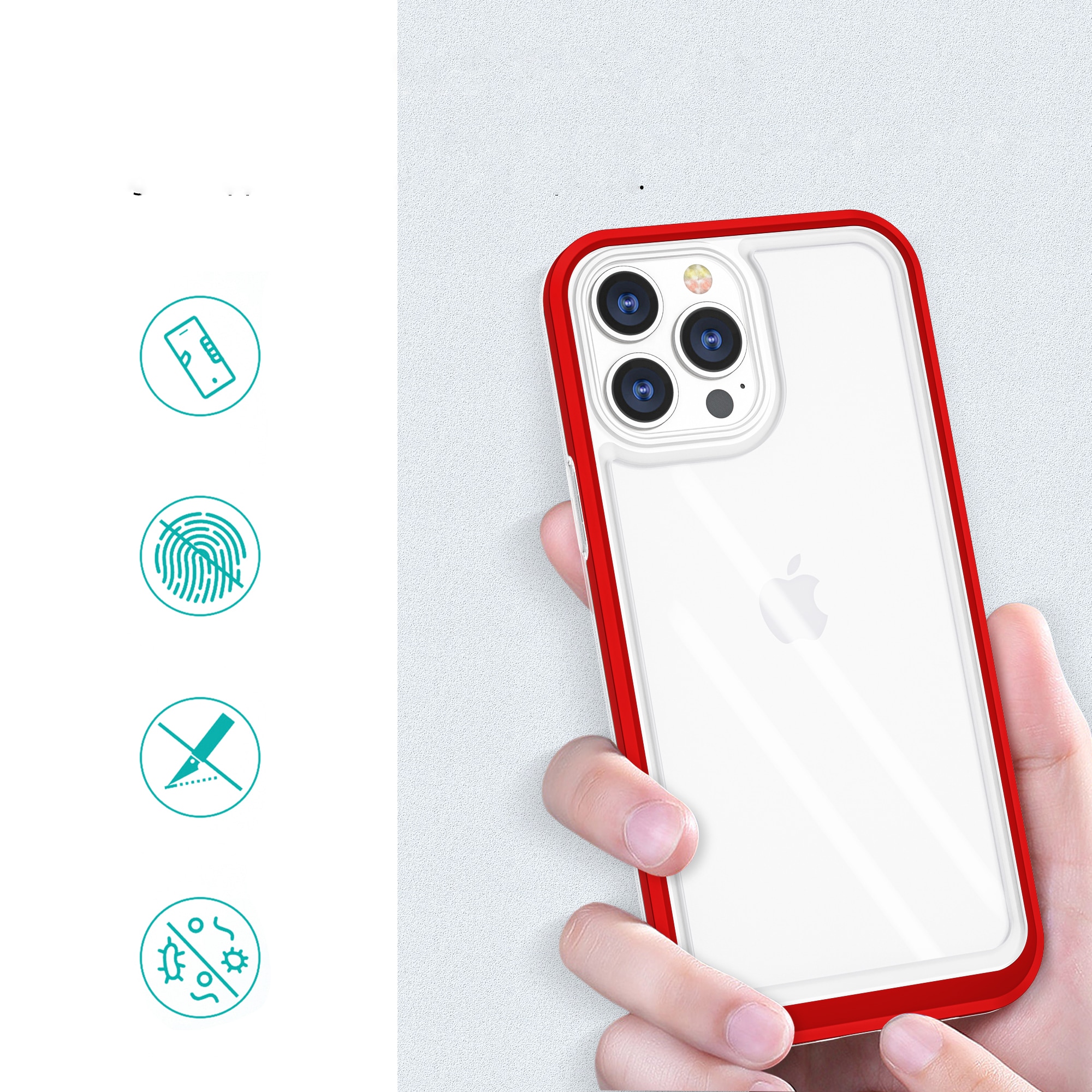 Gjennomsiktig 3-i-1-etui for iPhone 13 Pro rammedeksel gel rød