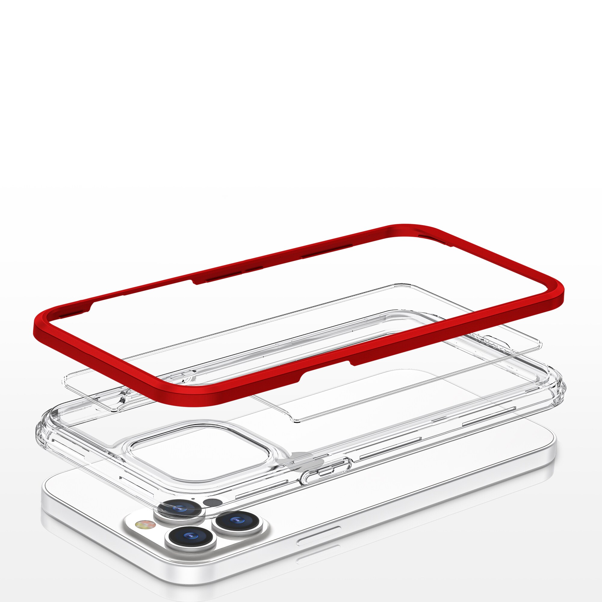 Gjennomsiktig 3-i-1-etui for iPhone 13 Pro rammedeksel gel rød