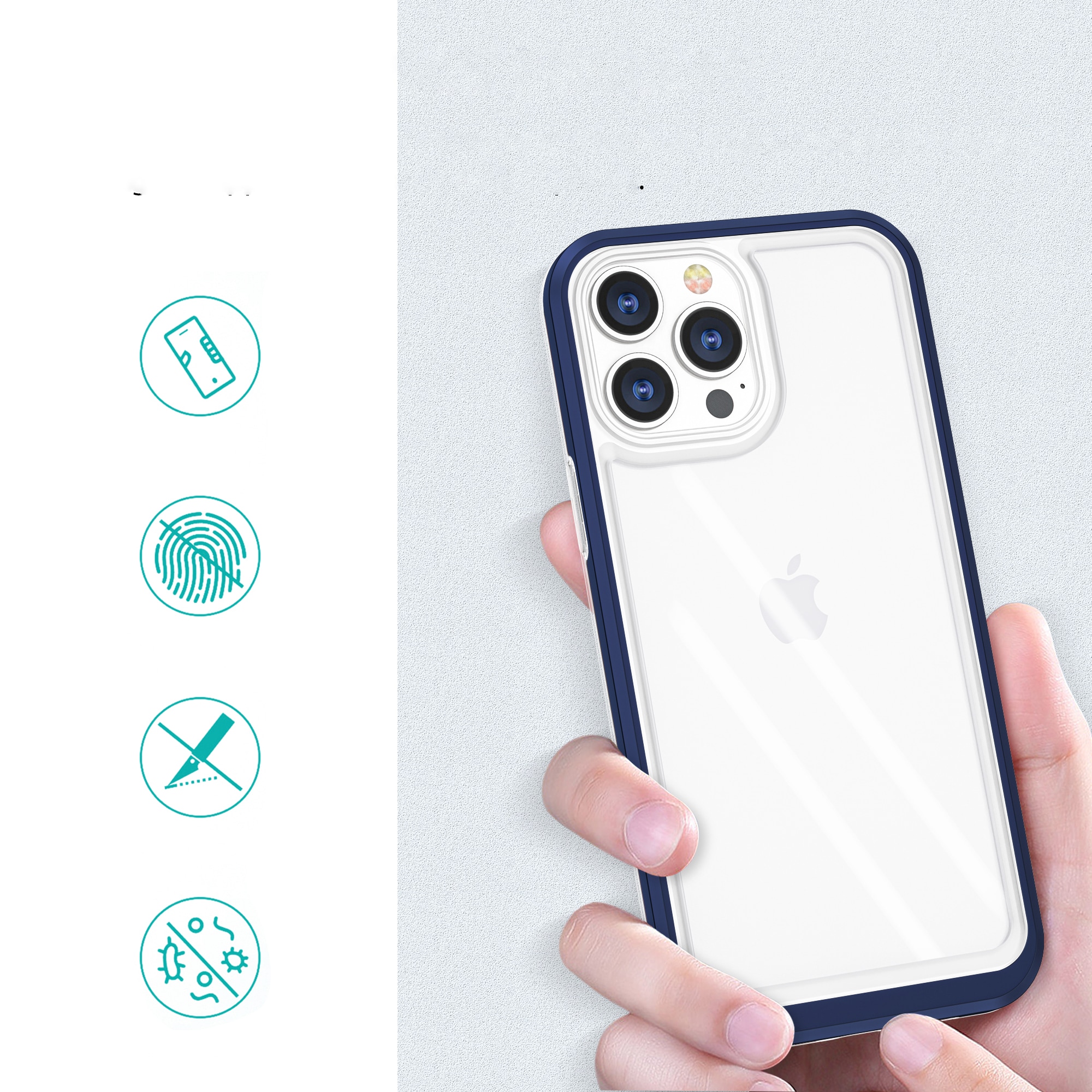 Gjennomsiktig 3-i-1-etui for iPhone 13 Pro Max Frame Cover Gel Blue