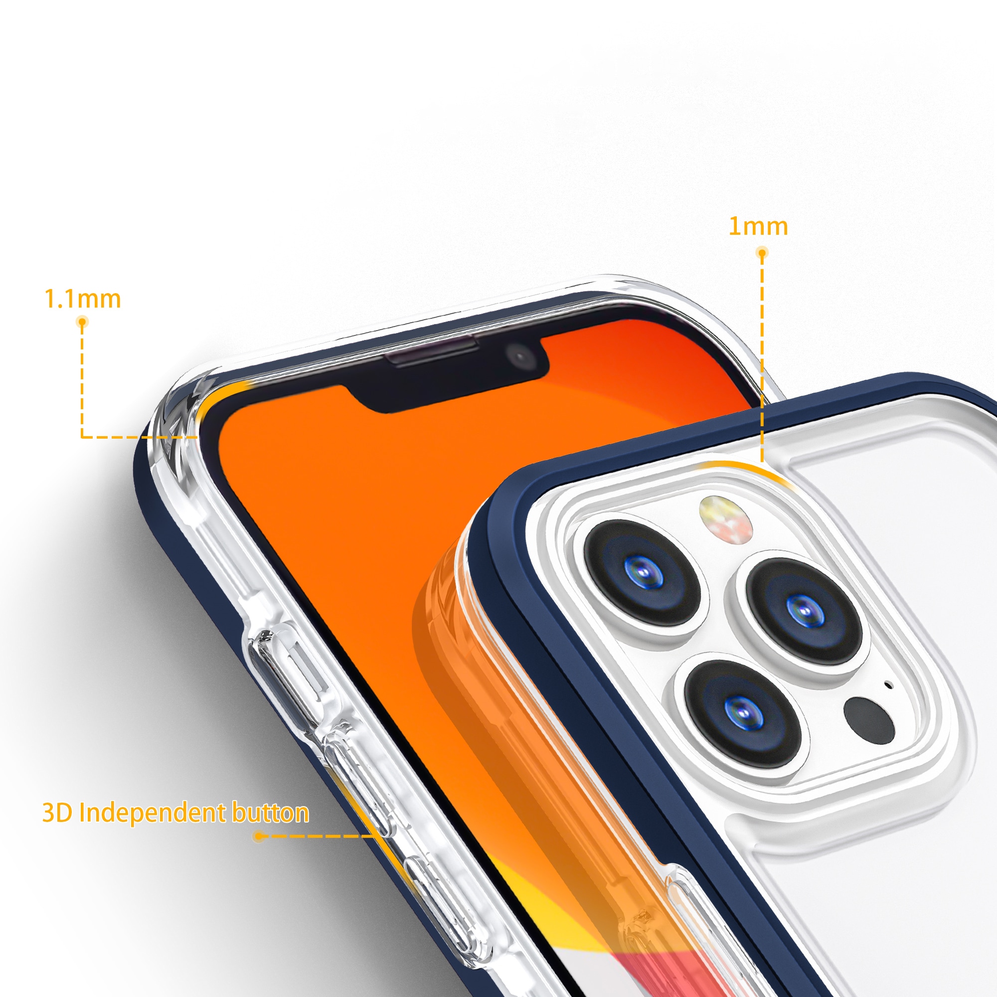 Gjennomsiktig 3-i-1-etui for iPhone 13 Pro Max Frame Cover Gel Blue