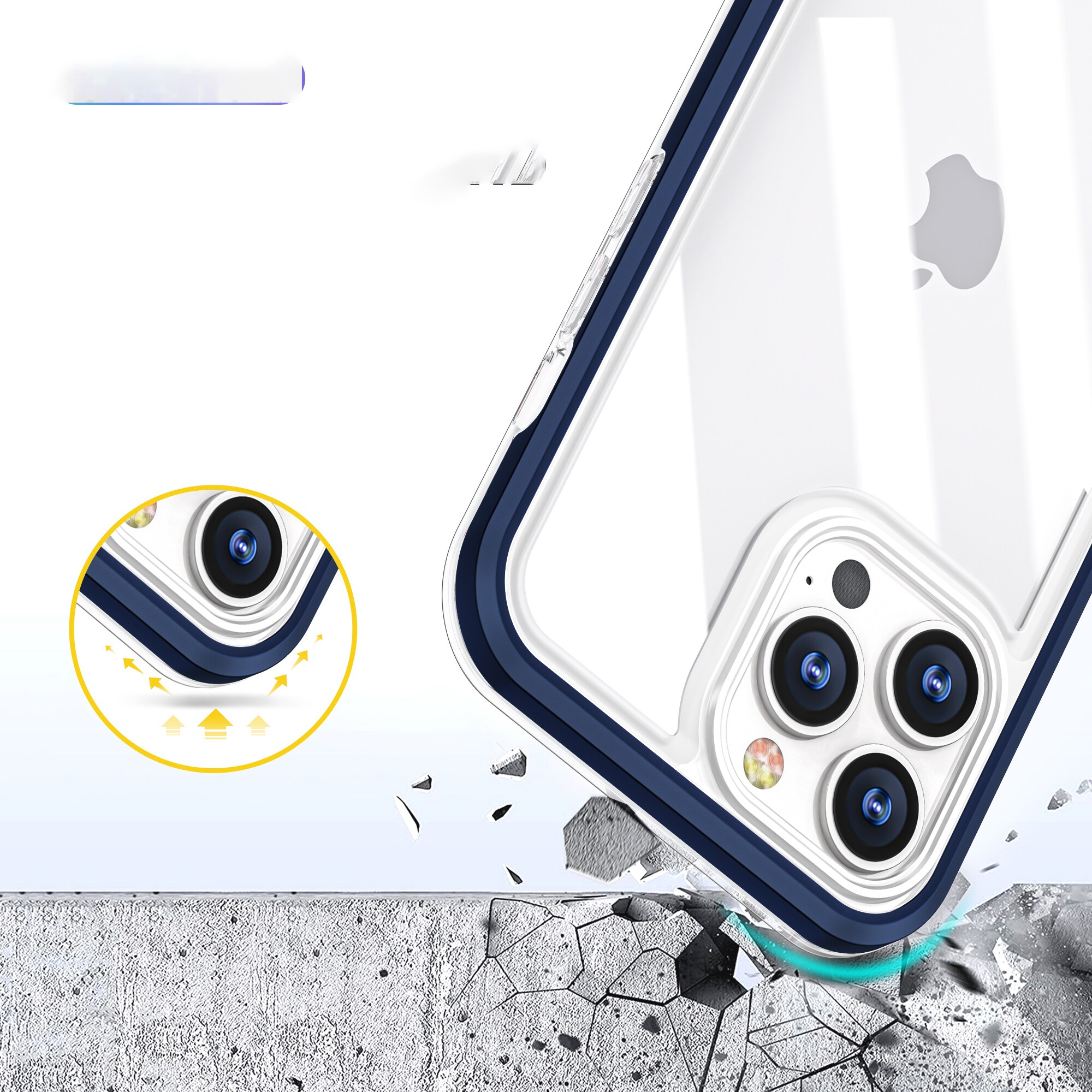 Gjennomsiktig 3-i-1-etui for iPhone 13 Pro Max Frame Cover Gel Blue