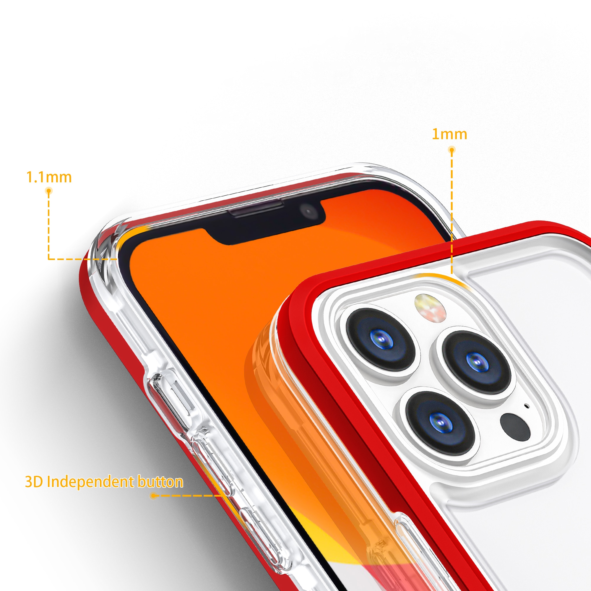 Gjennomsiktig 3-i-1-etui for iPhone 13 Pro Max Frame Cover Gel Red