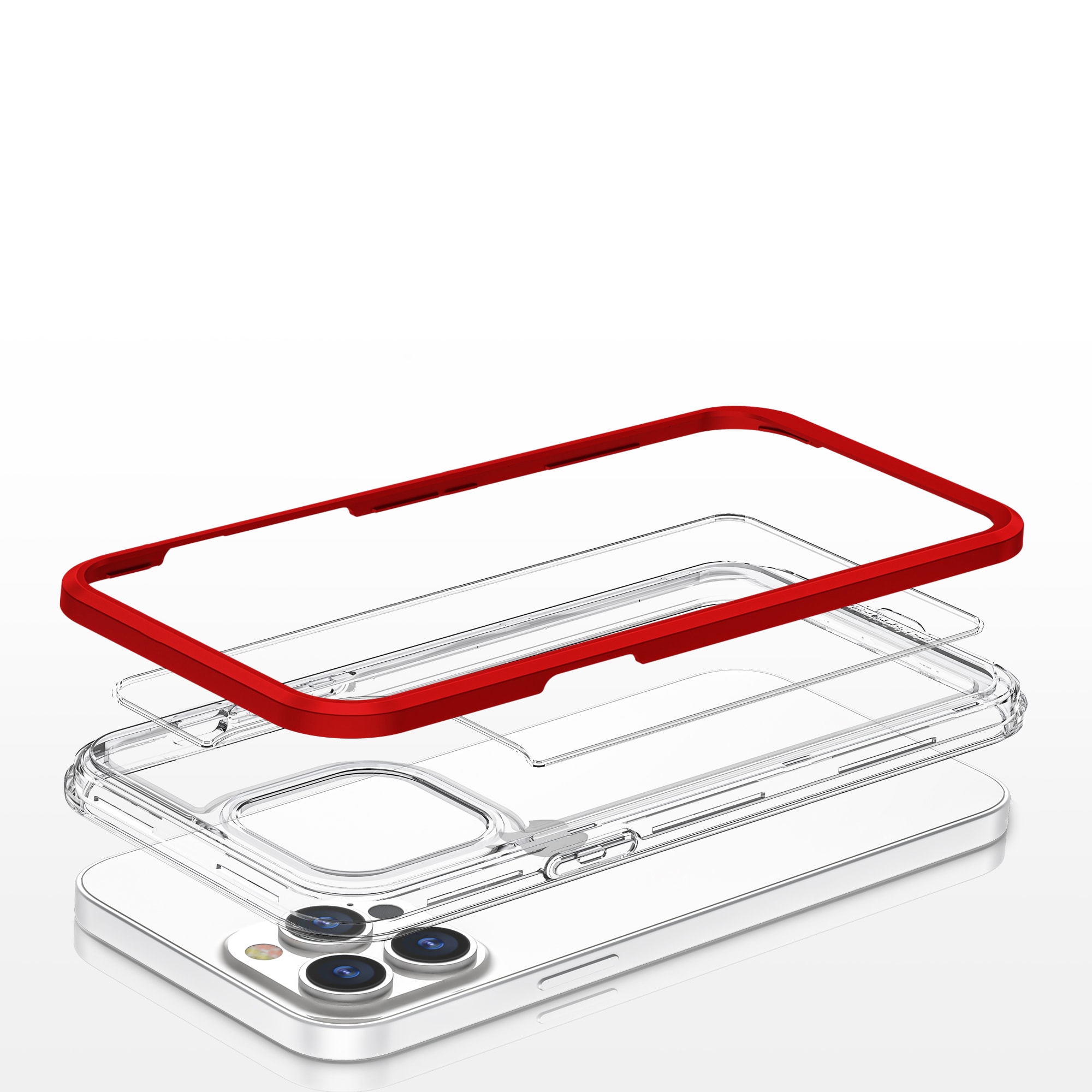 Gjennomsiktig 3-i-1-etui for iPhone 13 Pro Max Frame Cover Gel Red