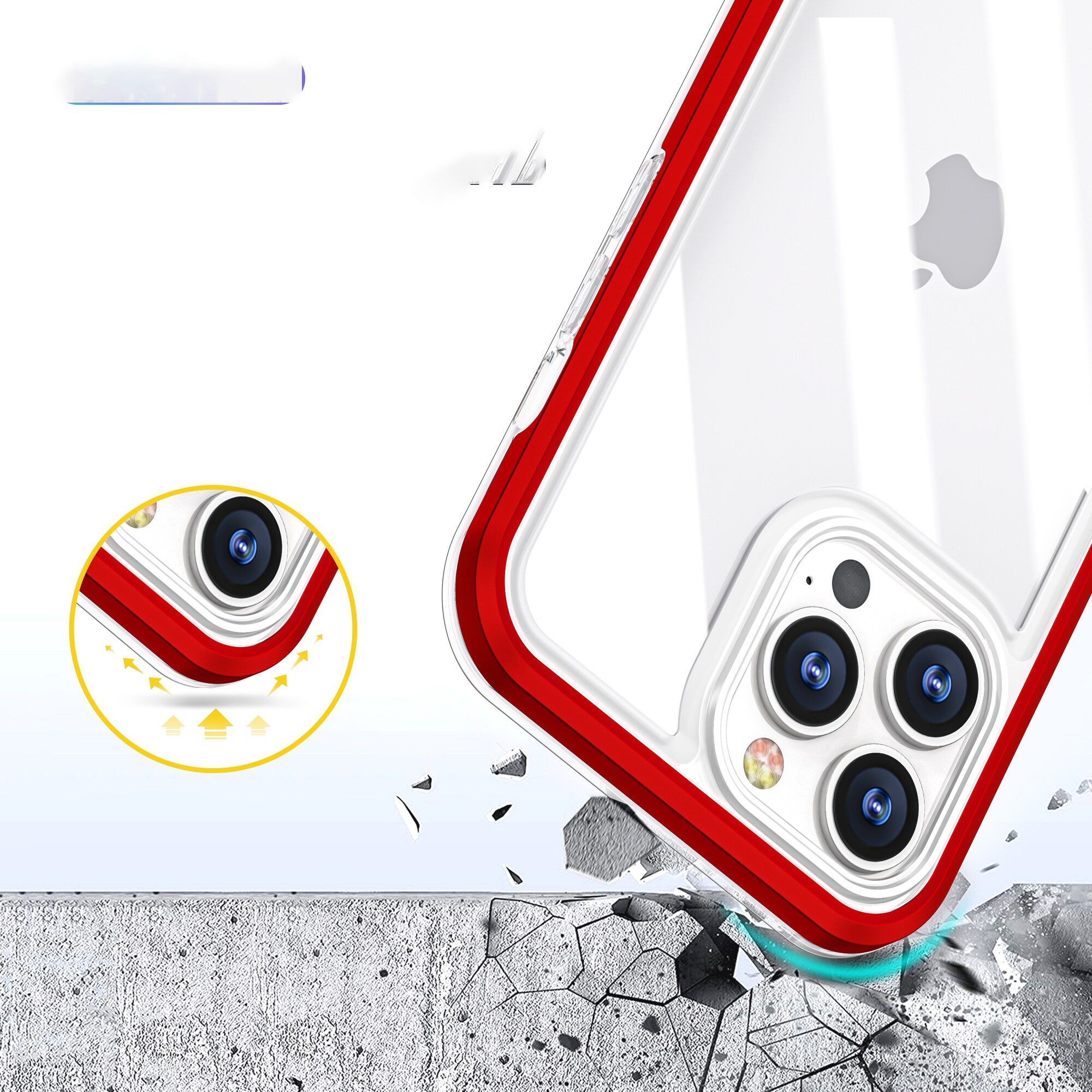 Gjennomsiktig 3-i-1-etui for iPhone 13 Pro Max Frame Cover Gel Red