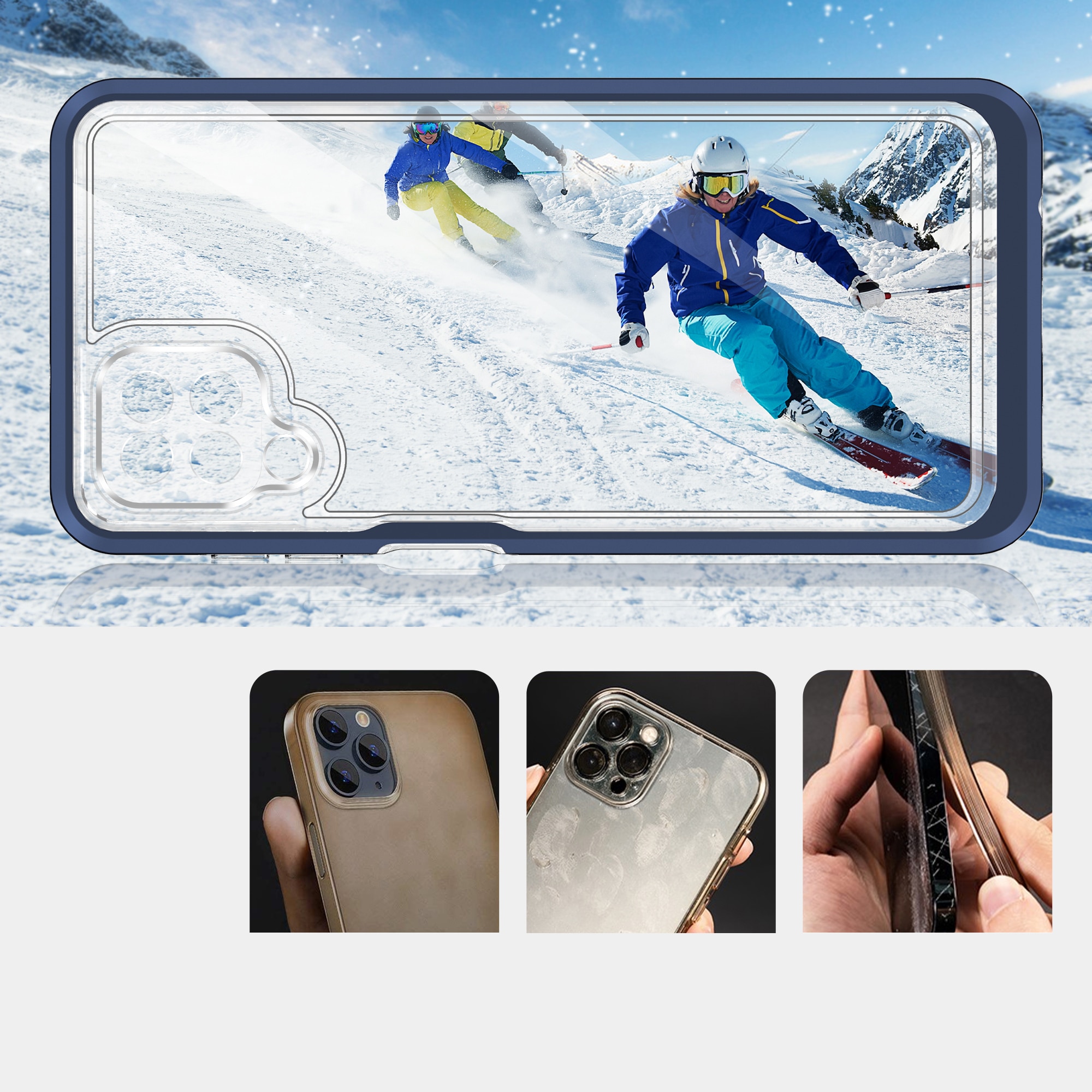 Klar 3-i-1-etui for Samsung Galaxy A22 4G Frame Gel Cover Blue