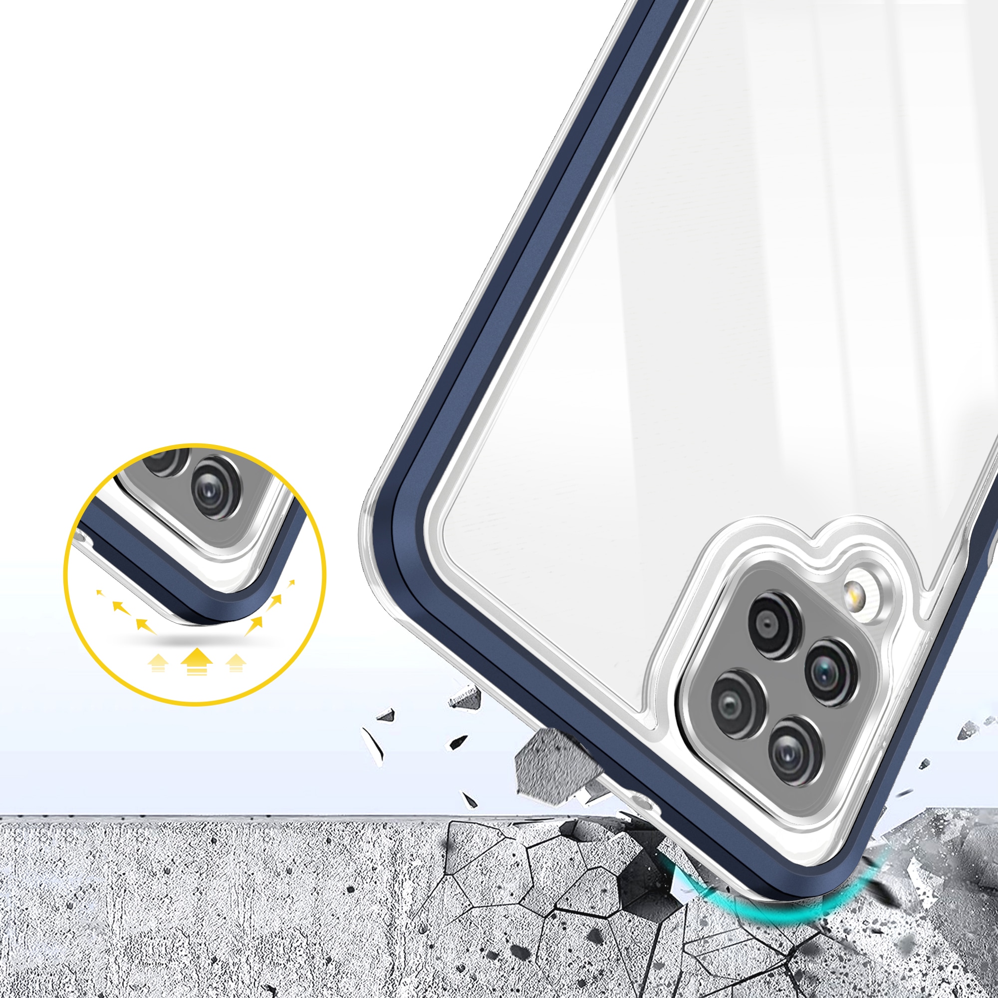 Klar 3-i-1-etui for Samsung Galaxy A22 4G Frame Gel Cover Blue