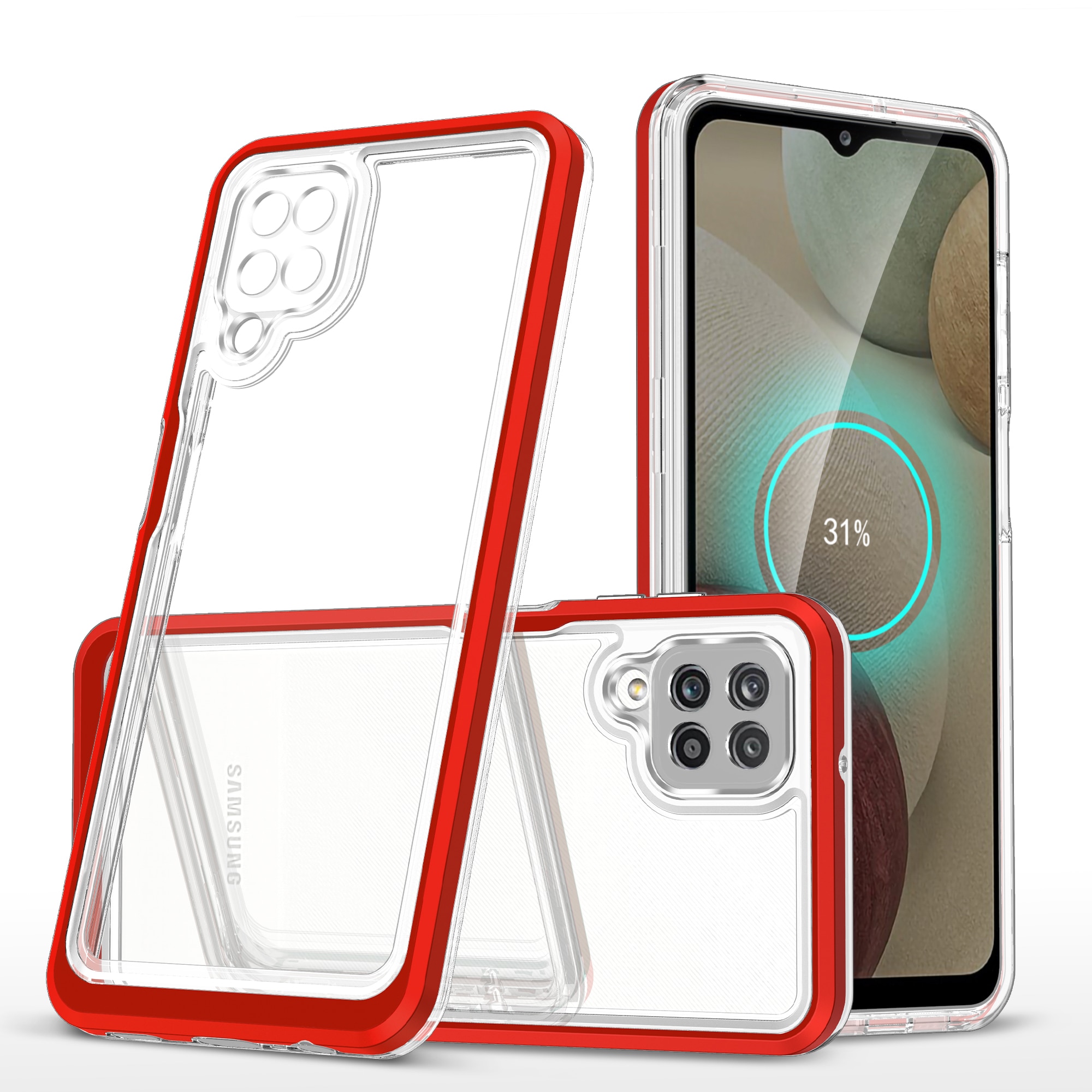 Gjennomsiktig 3-i-1-etui for Samsung Galaxy A22 4G Frame Gel Cover Red