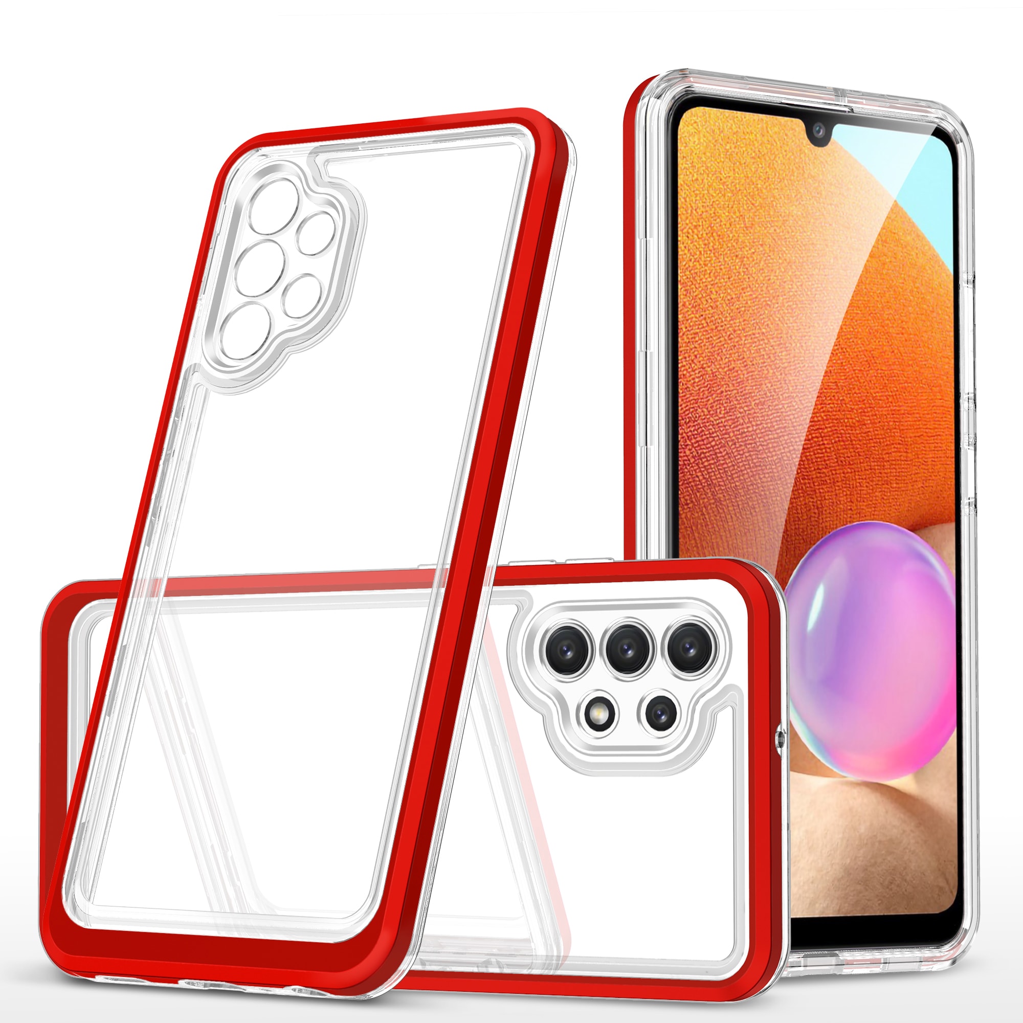 Gjennomsiktig 3-i-1-etui for Samsung Galaxy A32 5G Frame Gel Cover Red