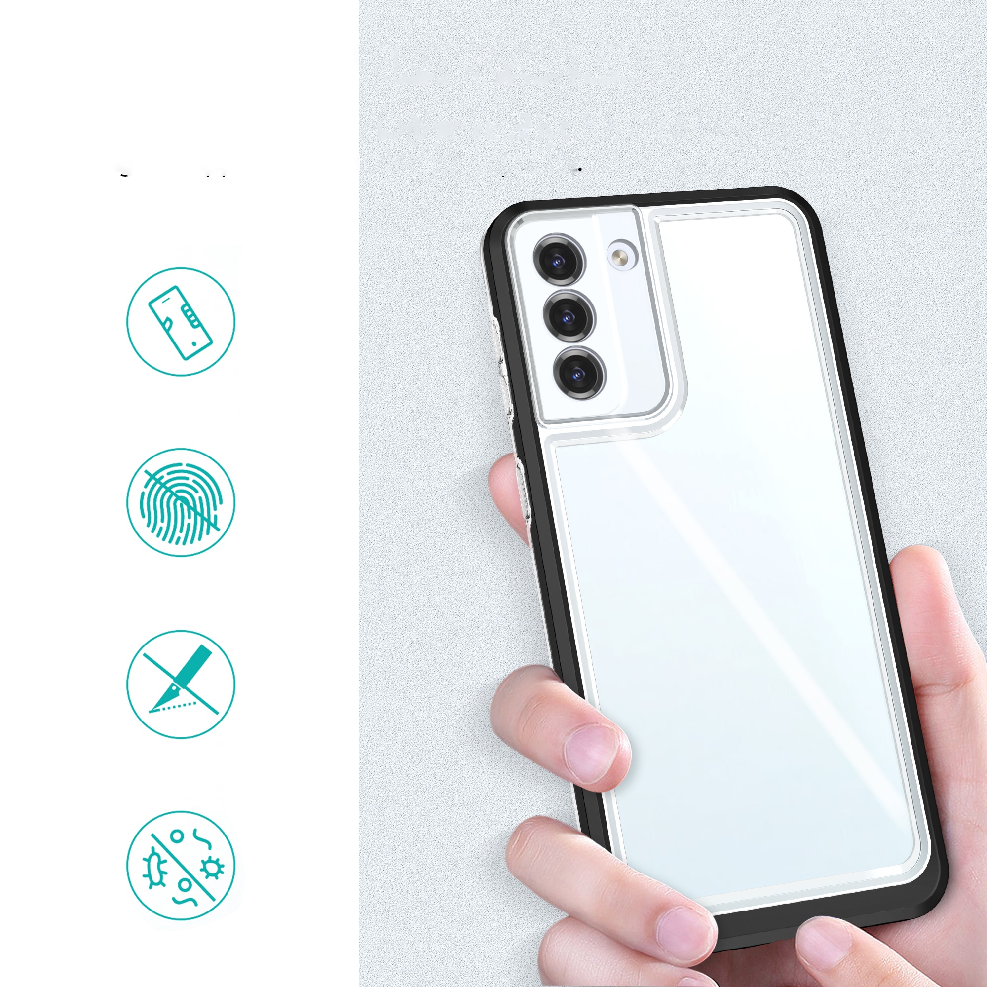 Clear 3-i-1-etui for Samsung Galaxy S21 + 5G (S21 Plus 5G) Frame Gel Cover Black
