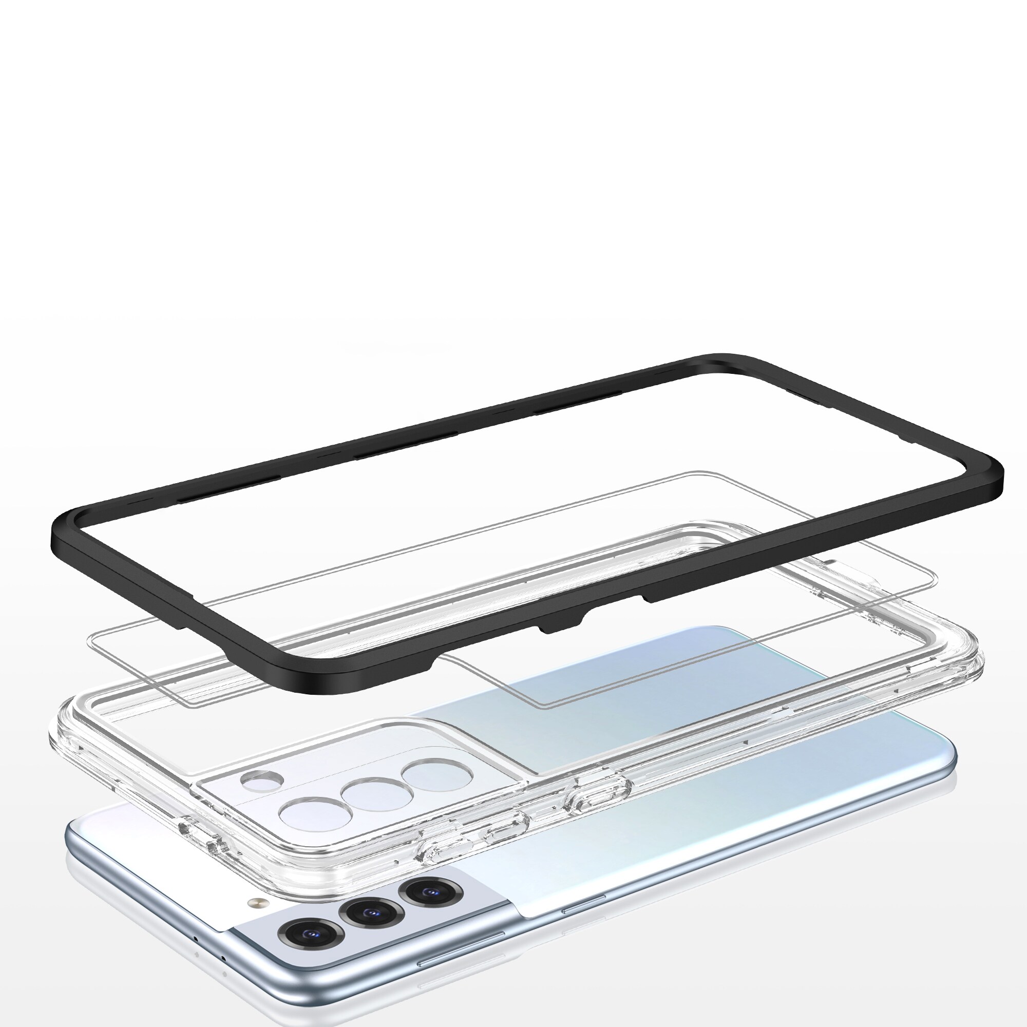 Clear 3-i-1-etui for Samsung Galaxy S21 + 5G (S21 Plus 5G) Frame Gel Cover Black