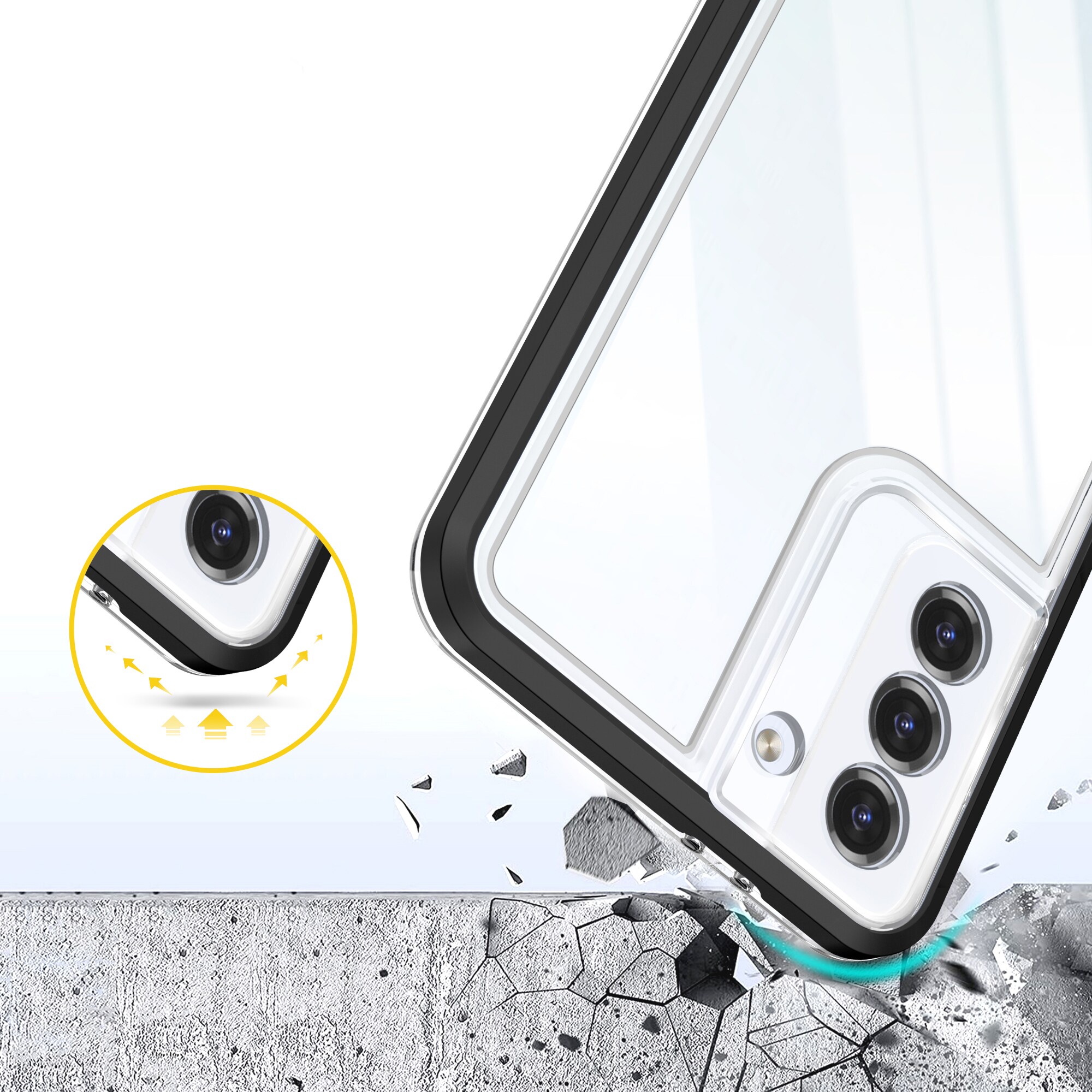 Clear 3-i-1-etui for Samsung Galaxy S21 + 5G (S21 Plus 5G) Frame Gel Cover Black