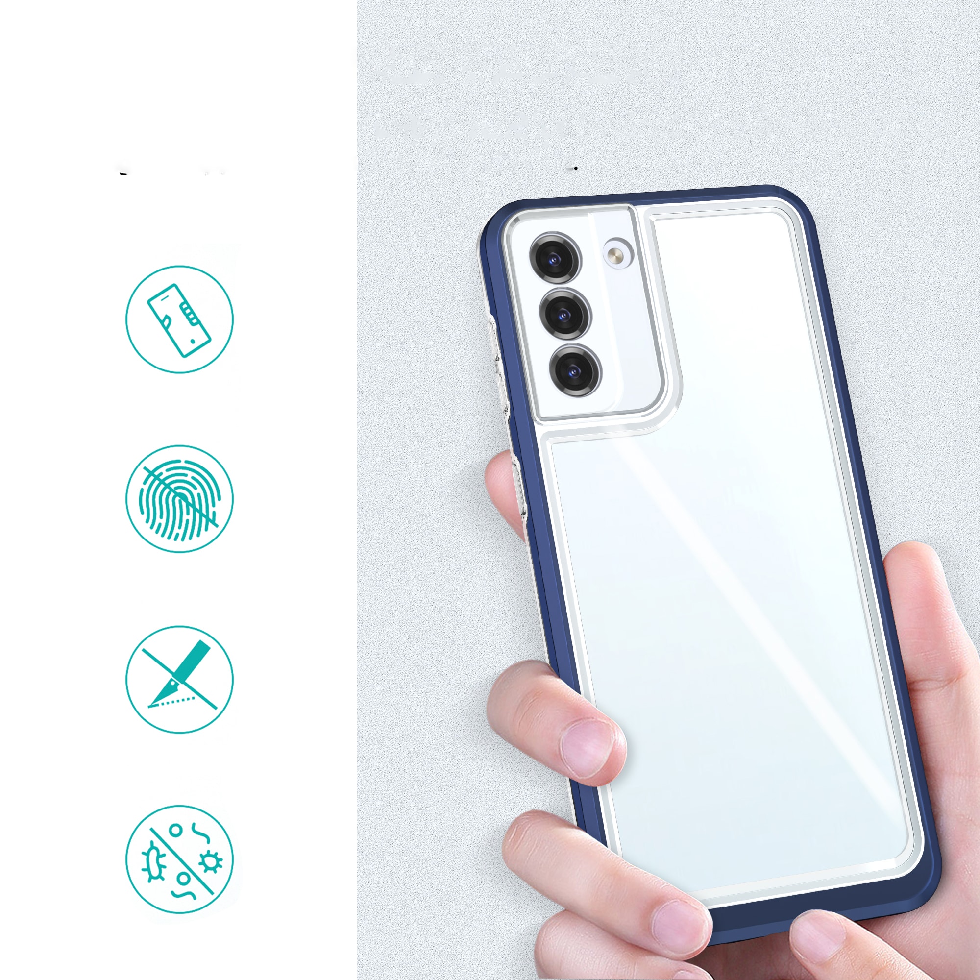 Klar 3-i-1-etui for Samsung Galaxy S21 + 5G (S21 Plus 5G) Frame Gel Cover Blue