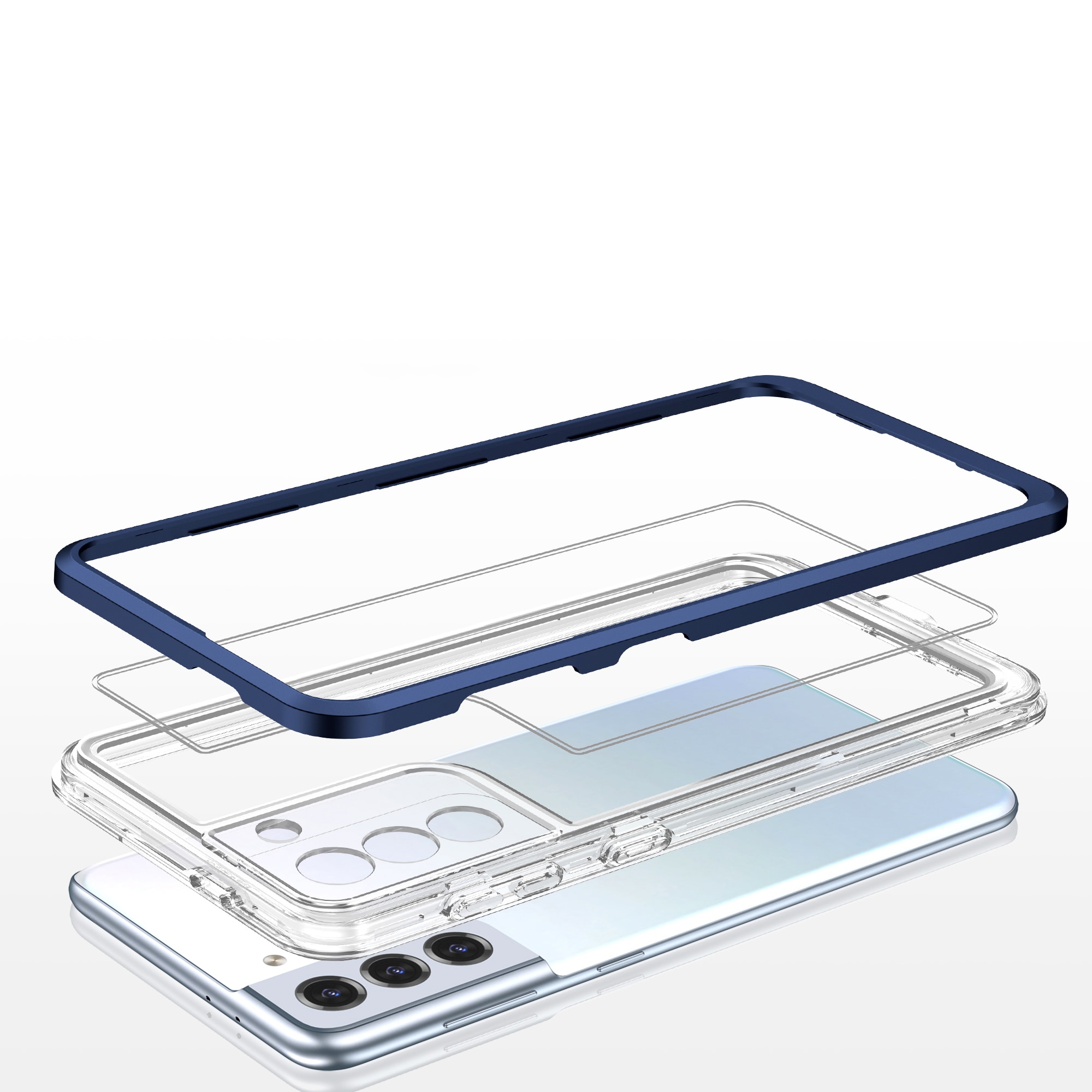 Klar 3-i-1-etui for Samsung Galaxy S21 + 5G (S21 Plus 5G) Frame Gel Cover Blue