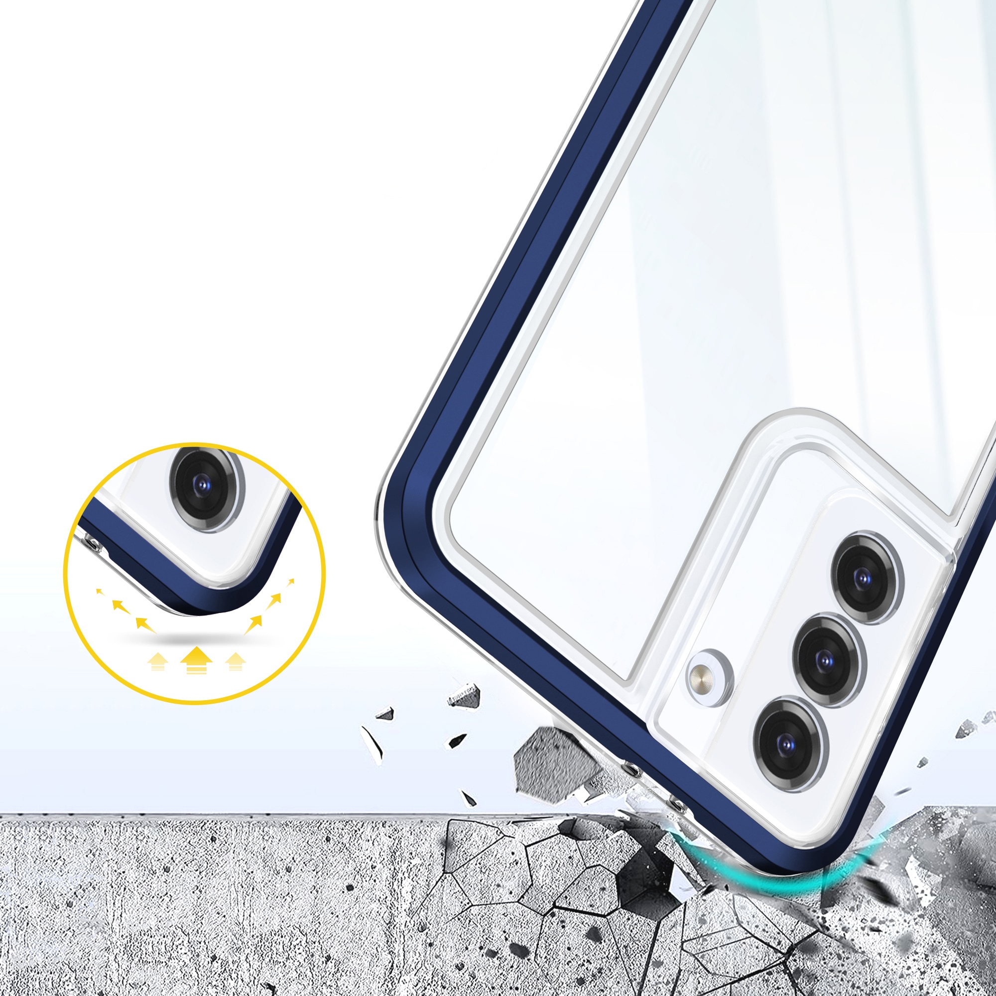 Klar 3-i-1-etui for Samsung Galaxy S21 + 5G (S21 Plus 5G) Frame Gel Cover Blue